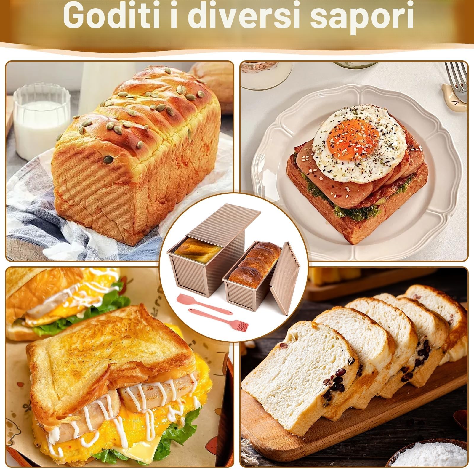 Set di 2 Stampi per Pane in Cassetta con Coperchio – Stampo Antiaderente per Pane, Torte e Dolci, Stampo Plumcake, Pratico per Uso Domestico, con 1 Spatola in Silicone e 1 Pennello in Silicone.