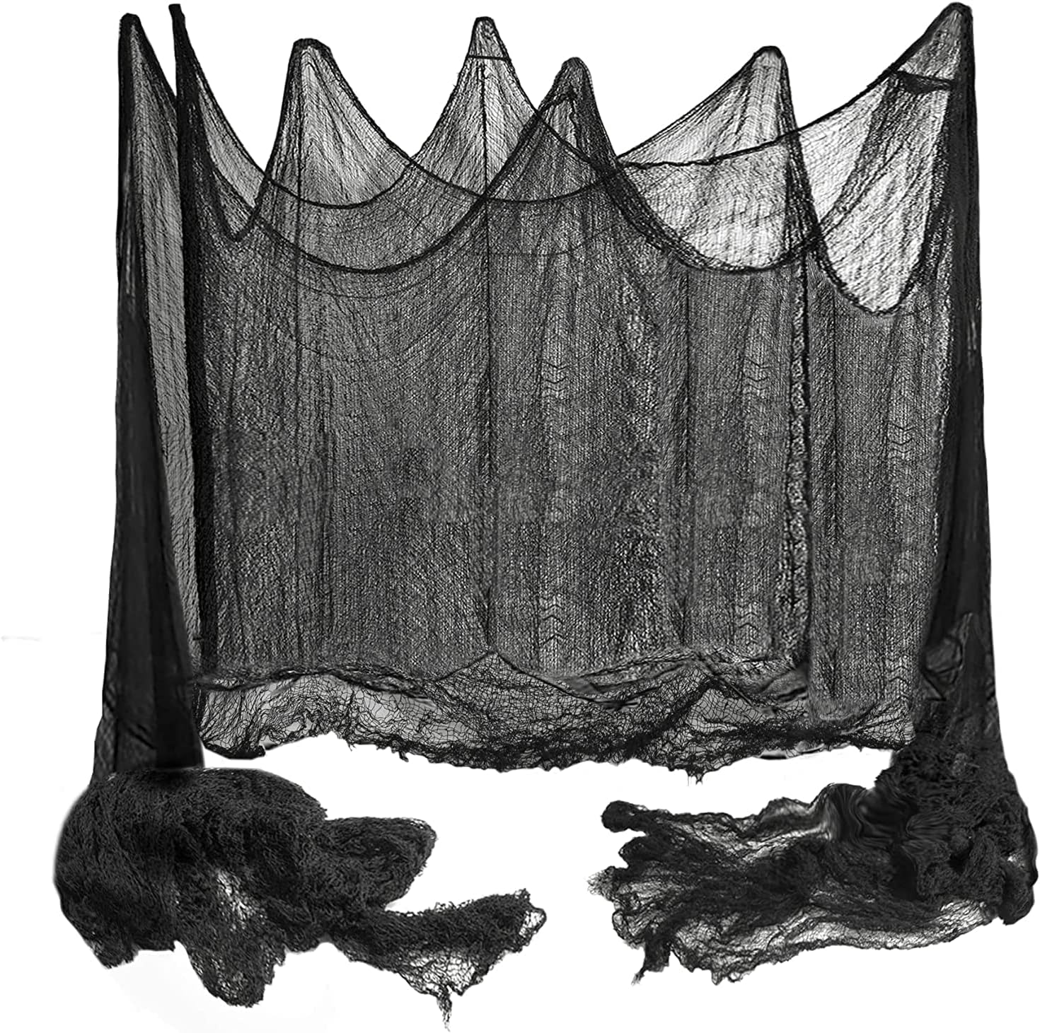 Yobbai 400x80 Inch Oversized Halloween Black Creepy Cloth - 33x6.5ft Spooky Fabric Cloth for Haunted House - Creepy and Spooky Halloween Decorations for Party Outdoor Or Indoor