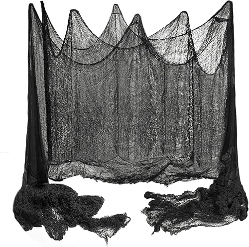 Tela espeluznante negra de Halloween de gran tamaño de 400 x 80 pulgadas, 33 x 6.5 pies, tela espeluznante para casa encantada, decoraciones de Negro