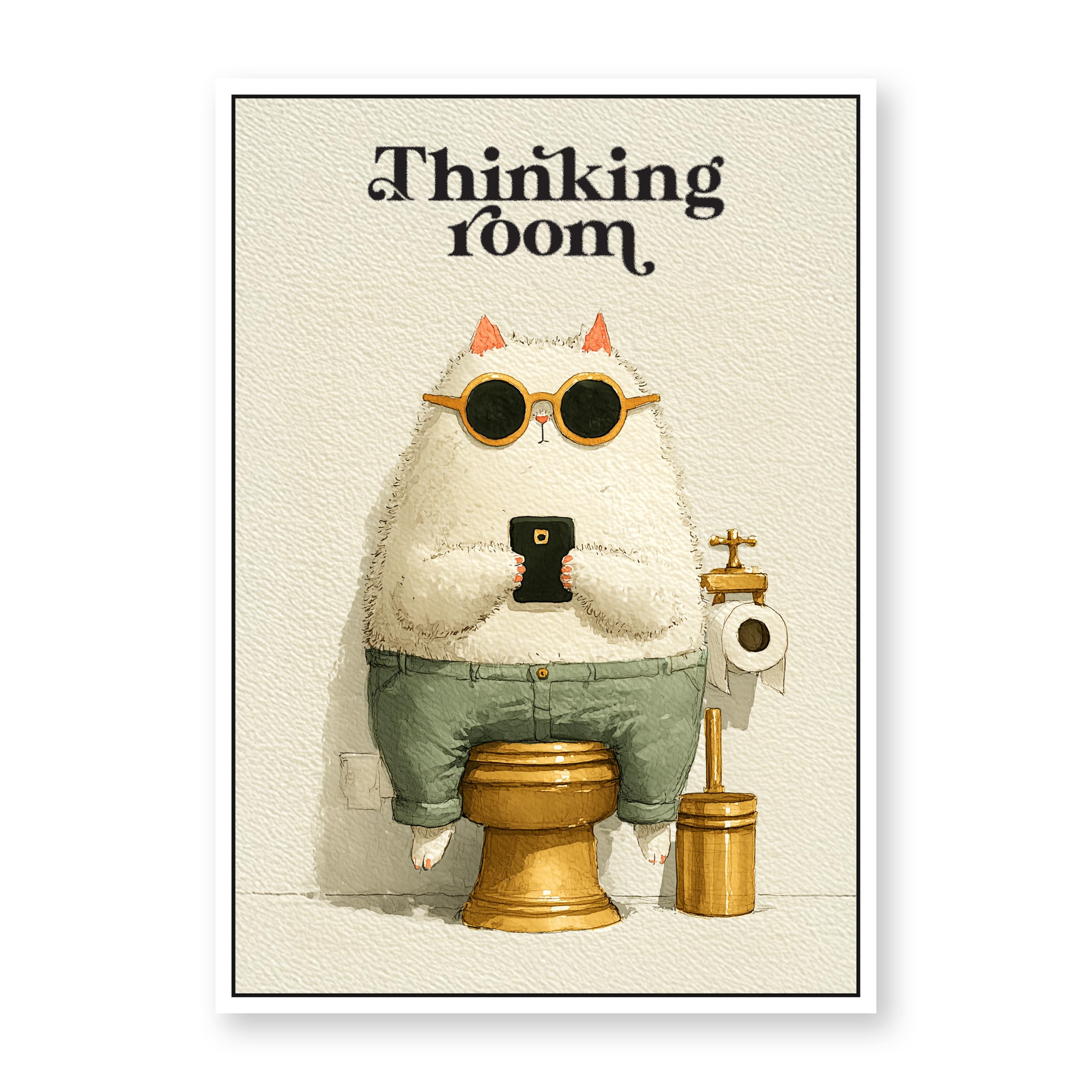 Thinking Room Bathroom Poster, Funny Bathroom Decor Door Sticker, Water Proof, 11.5x8.2 Inches, Humorous Restroom Decor (Style 2)