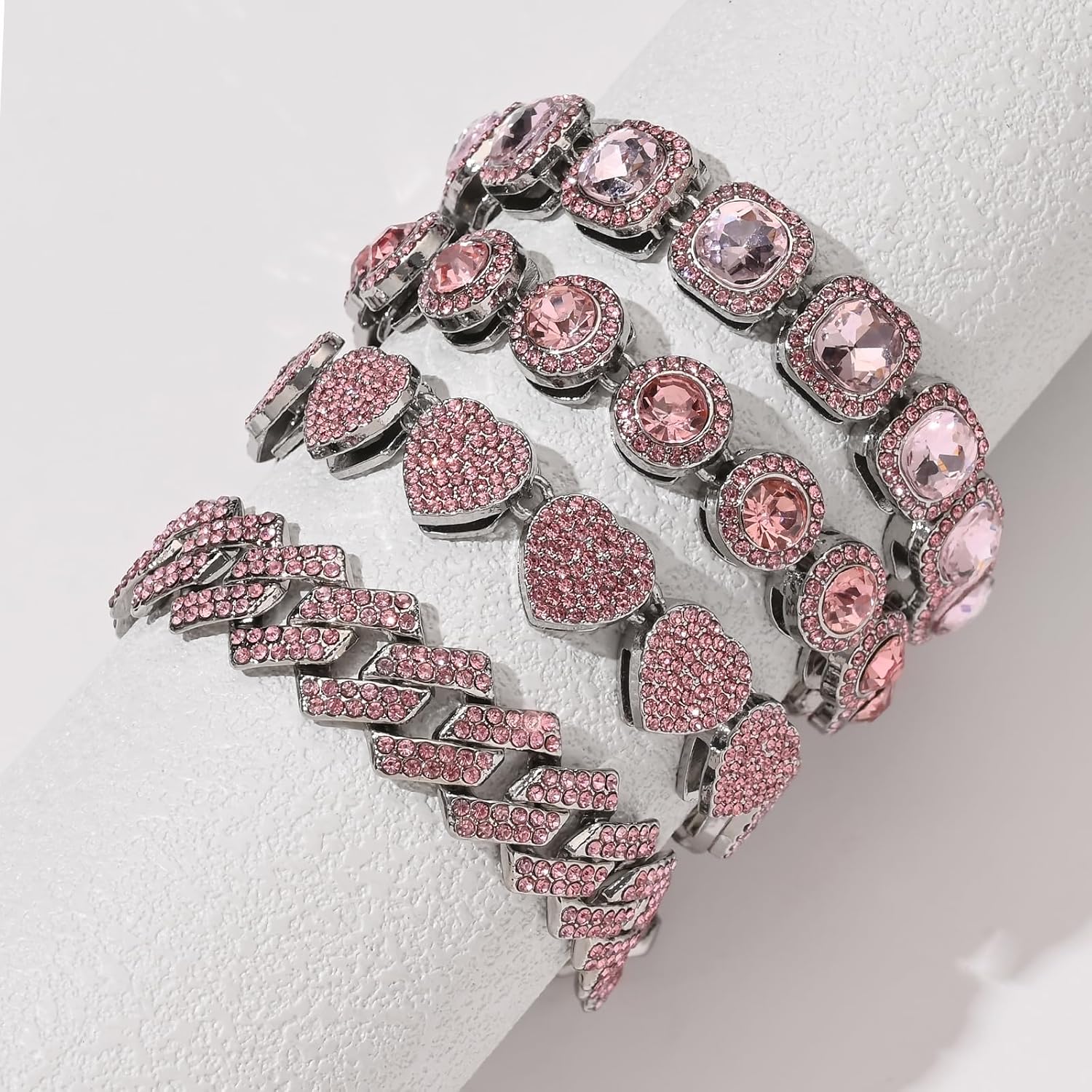 4-PCS Cuban Link Bracelets for Women,Diamond Tennis Bracelet Set,14K Gold Plated Layered Stackable Jewelry, Adjustable Bling Gift Set for Women - Image 5