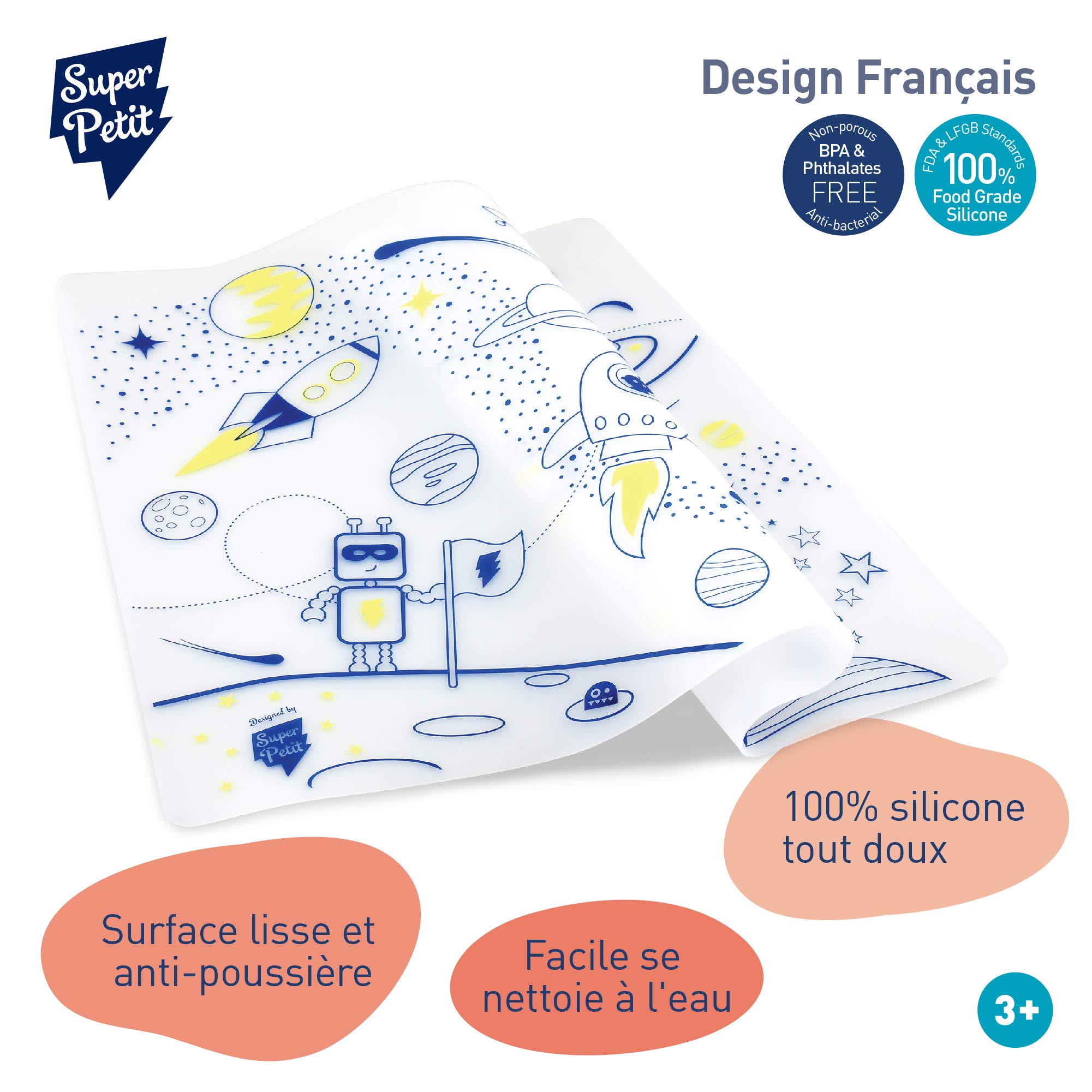 SUPER PETIT, Colouring Placemat, Space, 5 Felt-Tip Pens & Bracelet Included, Easy to Clean, Reusable, Antibacterial - Image 3