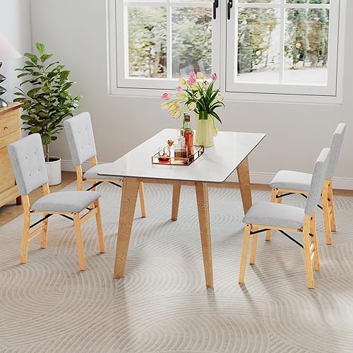 Miniatura 8 de KOTEK Juego de 2 sillas de comedor plegables, sillas de cocina tapizadas con patas de madera de goma maciza, sillas laterales plegables sin brazos