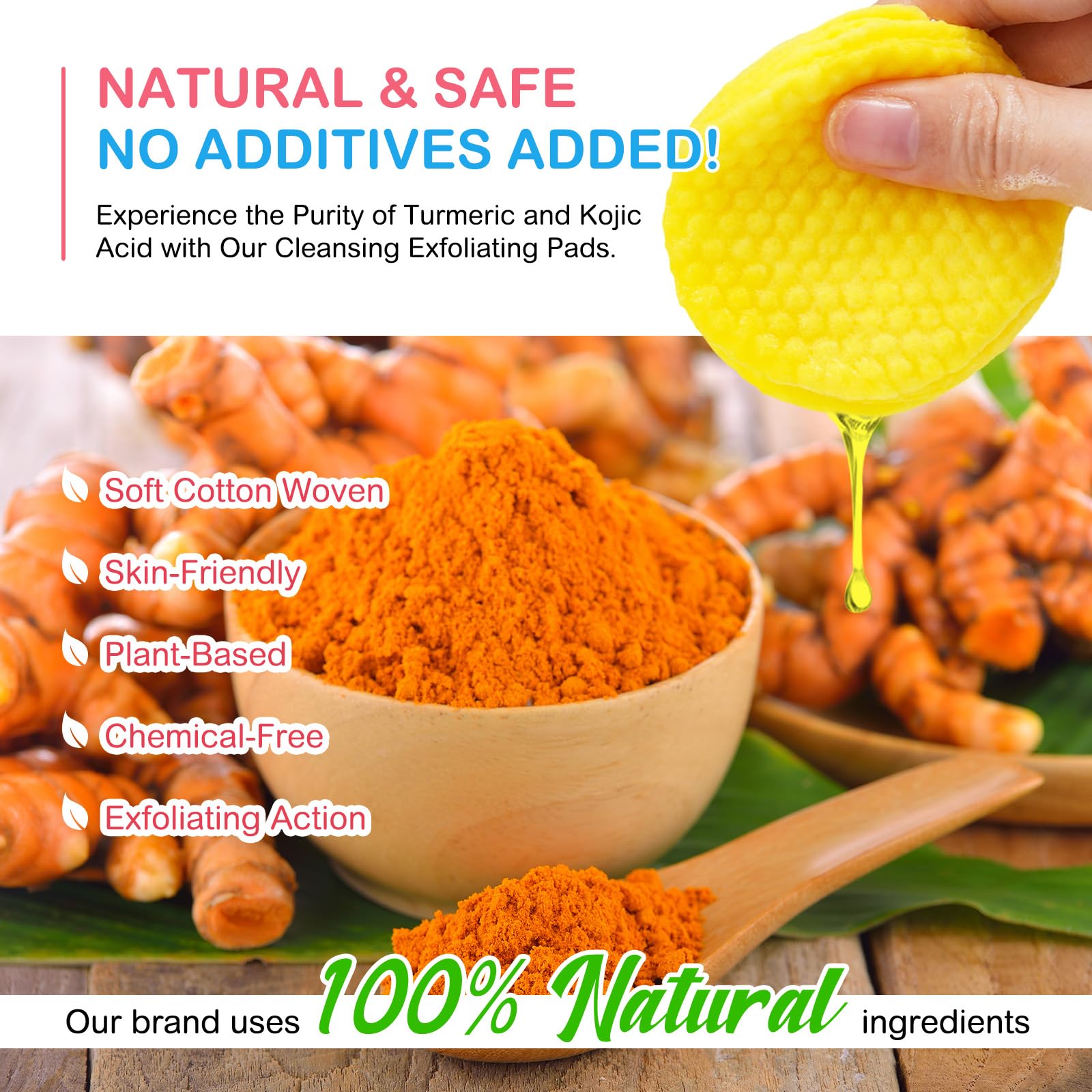 Pads Nettoyants à l'Acide Kojique et au Curcuma - Illumine et Revitalise la Peau | Nettoie en Profondeur, Élimine l'Excès de Kératine, Raffermit le Visage, Traite l'Acné et les Taches Brunes