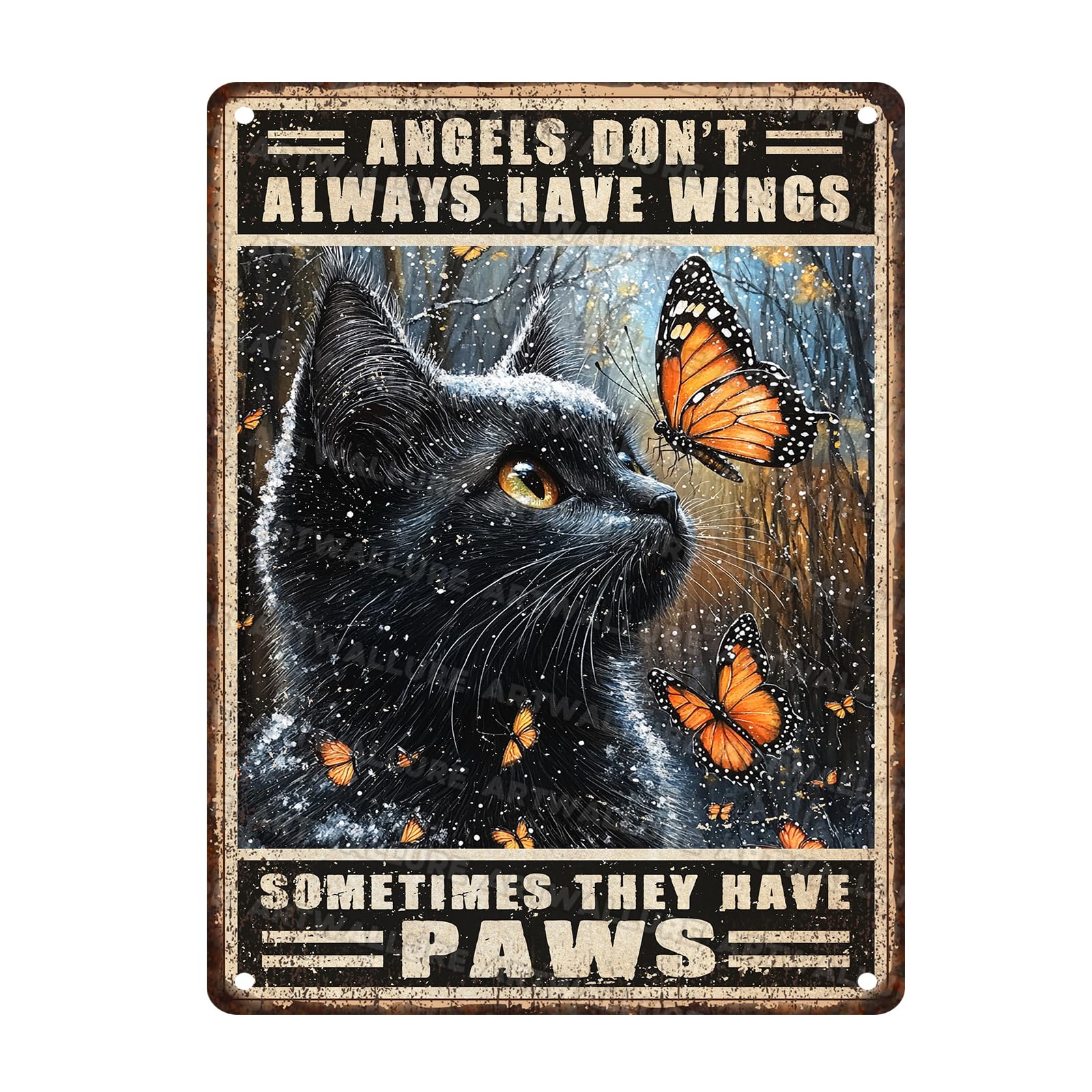 Vintage Cat Lover Metal Sign Angels Don't Always Have Wings Rustic Wall Art Plaque For Classroom Library Decor 12x16inch