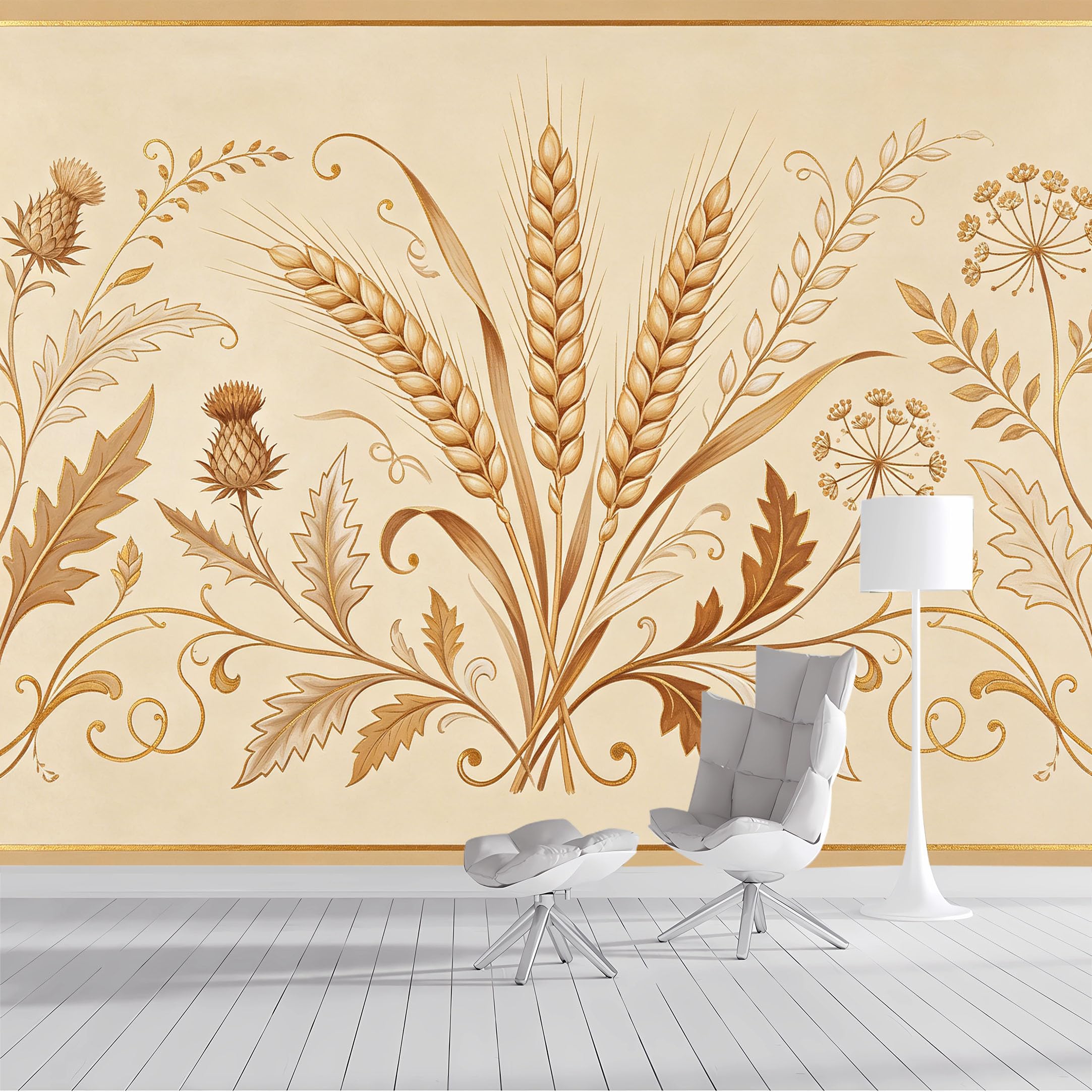 Custom Size Wall Mural Wheat Thistle Floral Botanical Nature Oil Painting SelfAdhesive Wall Fabric Removable Peel and Stick Wallpaper Wall Decor for Living Room Bedroom Bathroom