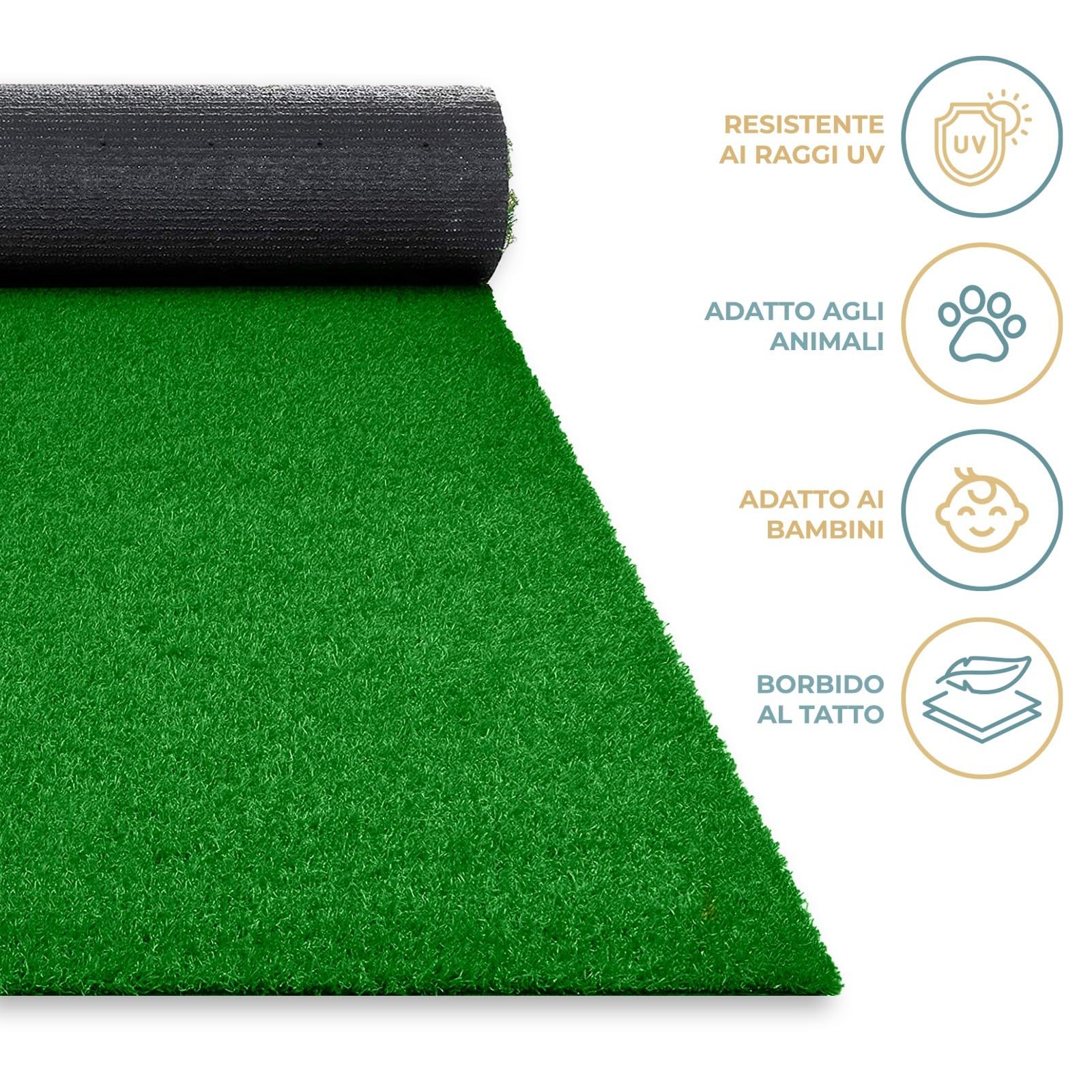 PARAMAISON Prato Sintetico 7 mm Drenante Largo 50 cm, Rotolo Erba Sintetica per Esterno Giardino, Piscina, Balcone | 1x8 mt