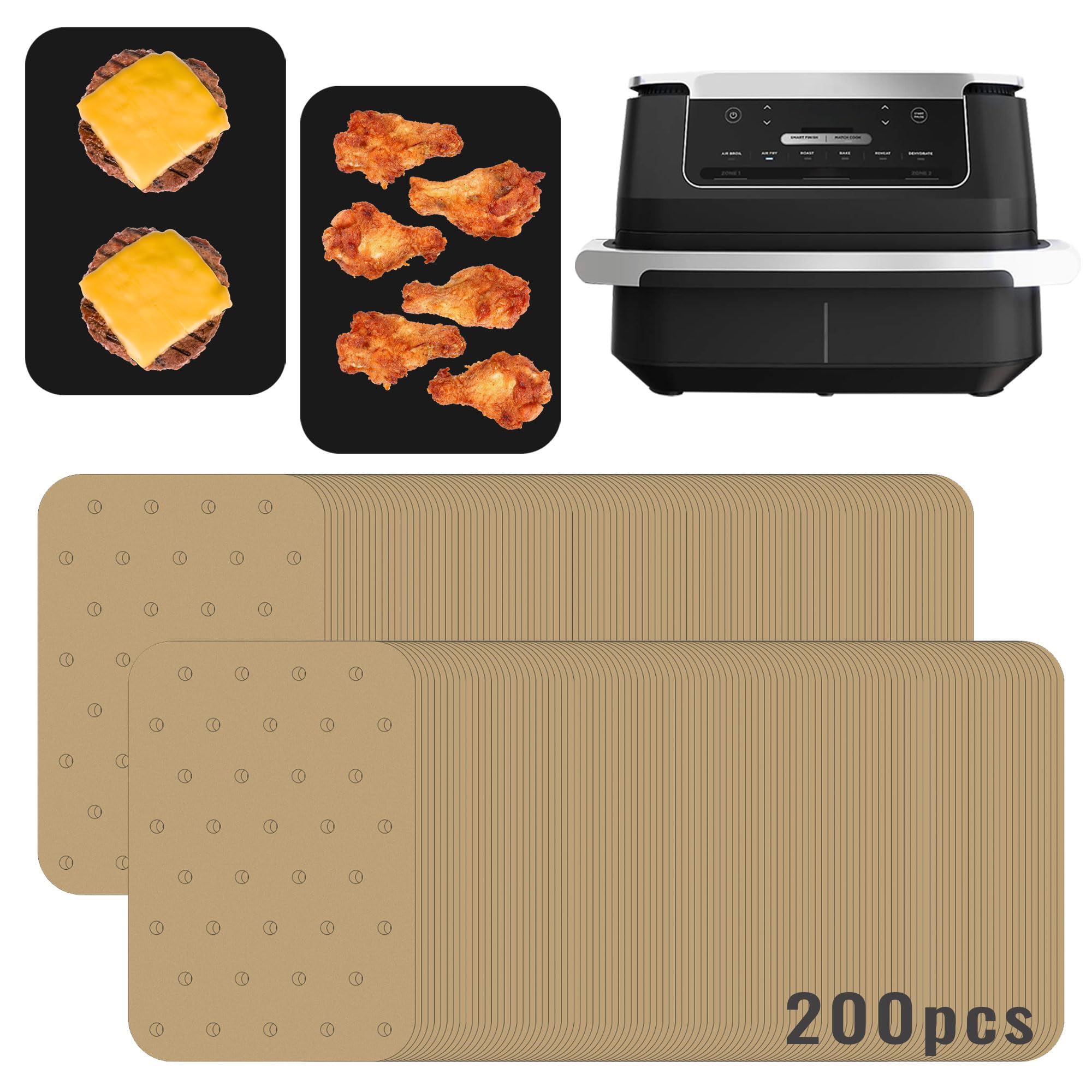 INFRAOVENSAir Fryer Parchment Paper for Ninja Foodi DZ071 6-in-1 DualZone FlexBasket & Divider Paper Liners for Dual Zone, 2 Double Basket, Unbleached Airfryer Accessories Sheets, Disposable Inserts
