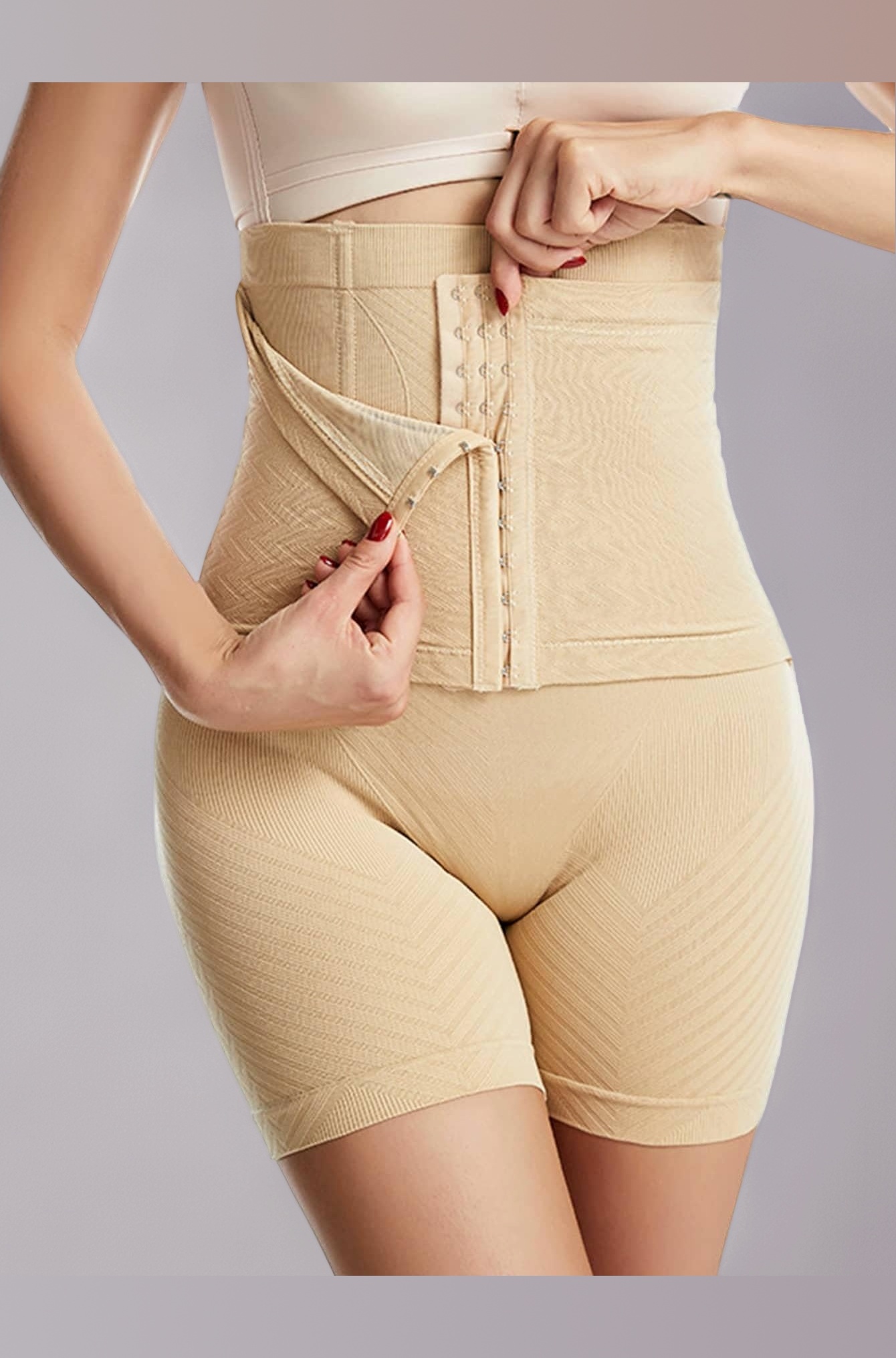 Buckle Front High Waist Shaping Shorts, Comfy & Breathable Tummy Control Butt Lifting Shorts, Women's Underwear, Shapewear