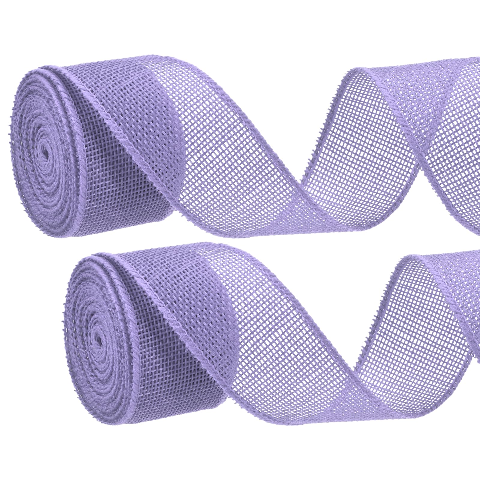 PATIKIL 2PCS Burlap Wired Ribbon, (40mm x 5m, Light Purple), Wired Edge Linen Wired Ribbons, Suit for - Crafts/Wreath/Bow Making/Gift Wrapping/Christmas Tree Decoration