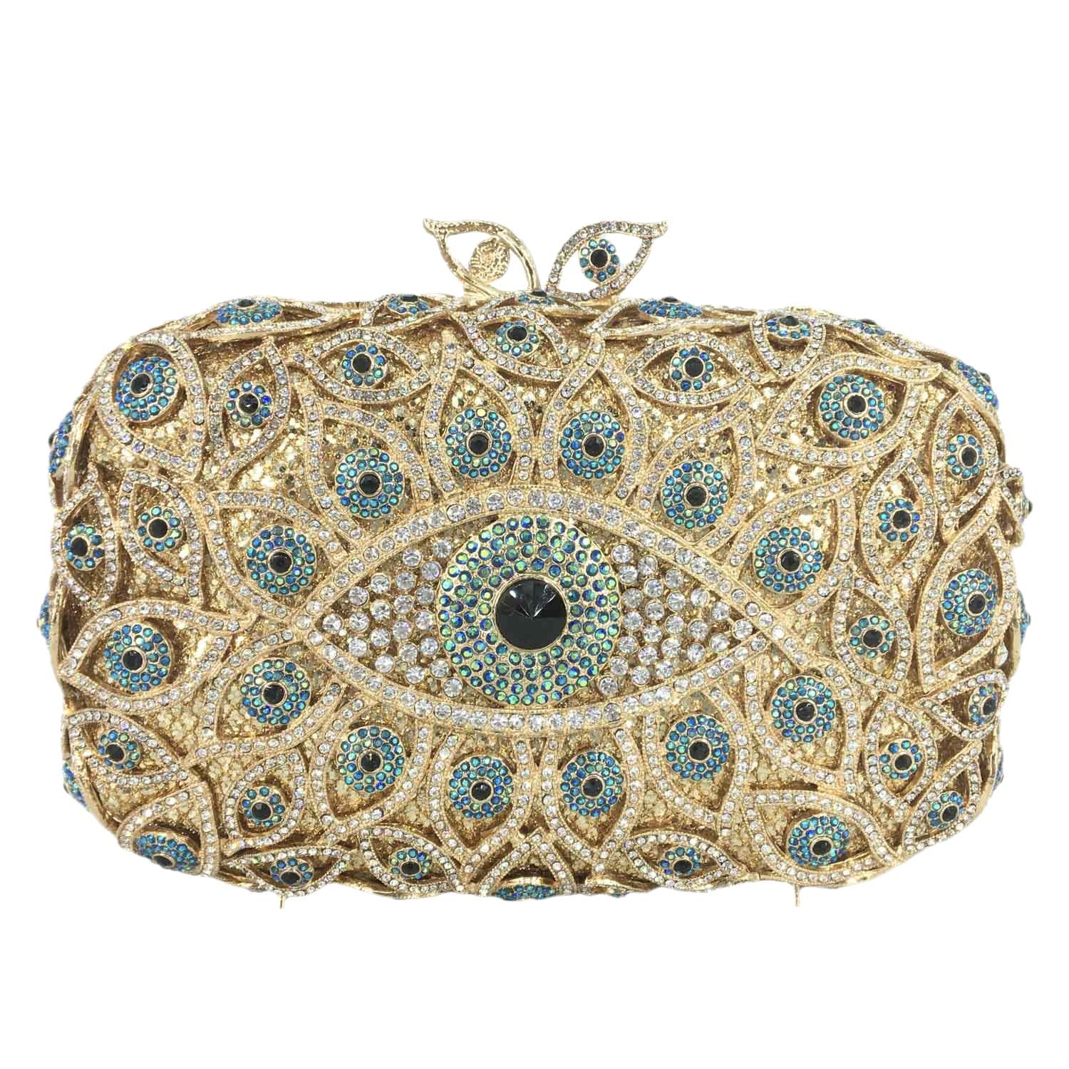 Boutique De FGG Evil Eye Clutch Purse for Women Glitter Evening Bags Crystal Clutch Party Dinner Rhinestone Handbag,Mini