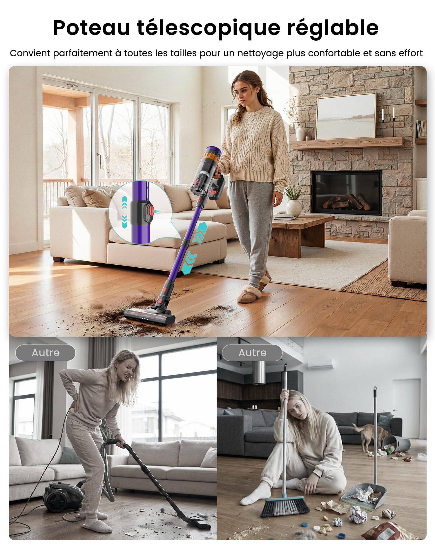 Lefant V1 Aspirador Sin Cable 40 KPa, Potente, Filtración de 5 Capas, Pantalla LED Táctil, 3 Velocidades, Cepillo con LED, Tubo Telescópico, Ideal para Toda la Casa 33