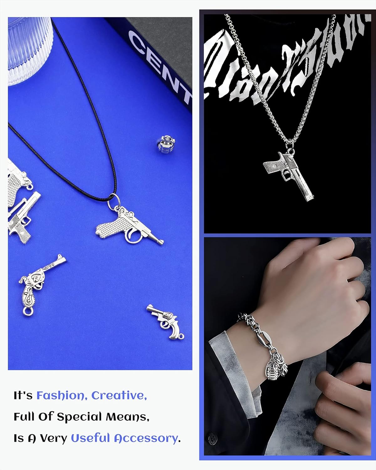 JIALEEY Gun Weapon Charm 22pcs Mixed Pistol Revolver Grenade Weapon Charms Pendants DIY for Necklace Bracelet Jewelry Making Accessory, Antique Silver - Image 4