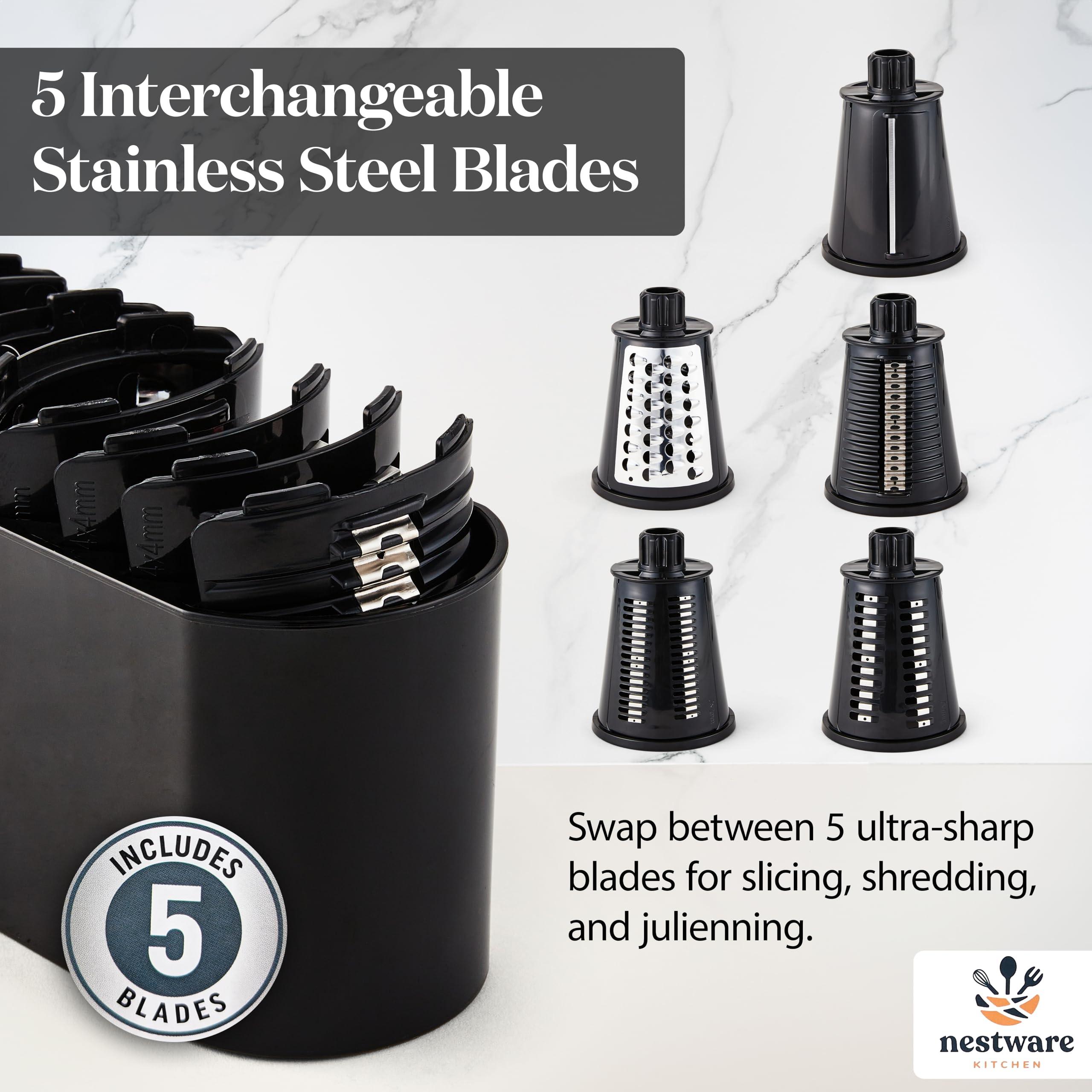 Nestware Kitchen Rotary Cheese Grater 5 Blade Cheese Shredder Reinforced Suction & 5 Interchangeable Drums, Easy to Use - Image 4