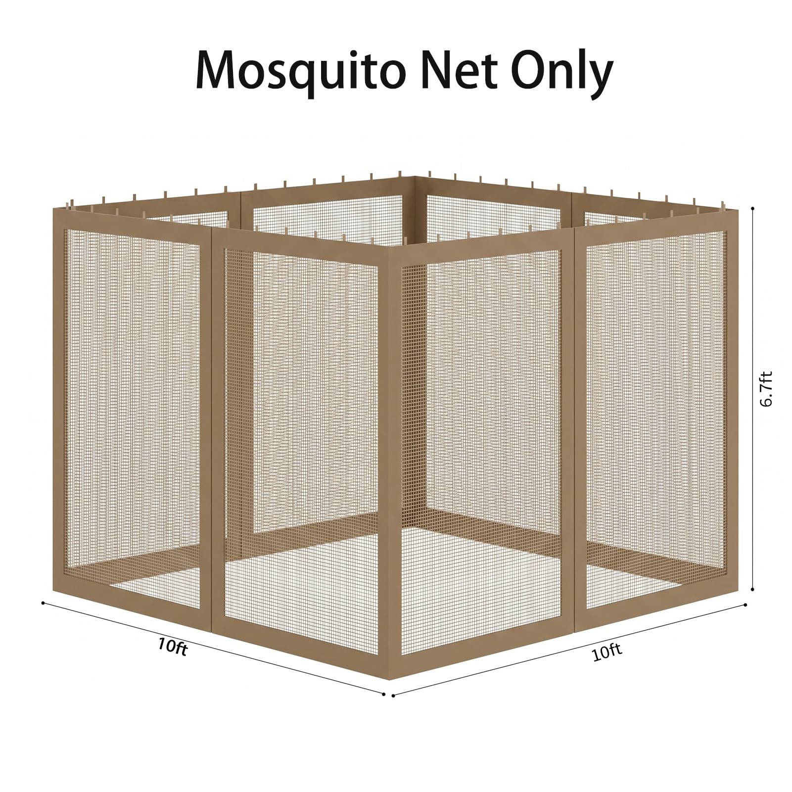 Zanzariera di ricambio universale per gazebo, 3,5 x 30,5 m, rete a rete a 4 pannelli laterali con cerniera per patio, tettoia, giardino e cortile, cachi (solo zanzariera)