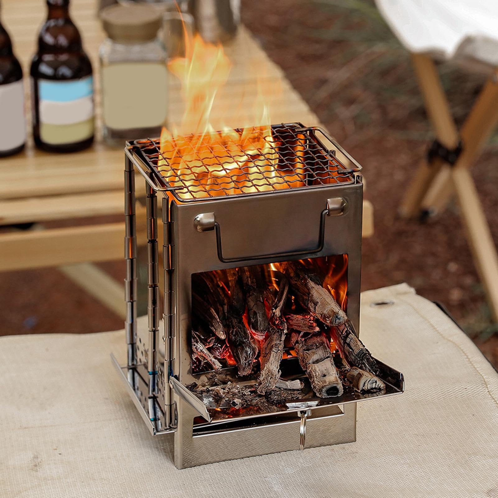 Réchaud De Camping Portable Brûleur en Acier Inoxydable Pliable