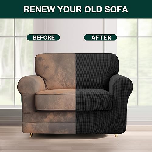 Vista 442 de CHUN YI - Funda elástica para sillón (3 piezas), funda para sofá de 1 plaza con un respaldo y cojín separado con banda elástica, tela jacquard