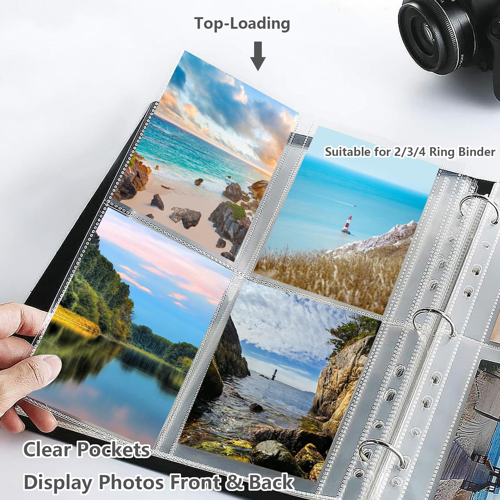 120 fundas para fotos A4, transparentes, DIN A4, fundas transparentes para tarjetas postales, 4 compartimentos para familias, bodas, 10,5 x 15,2 cm
