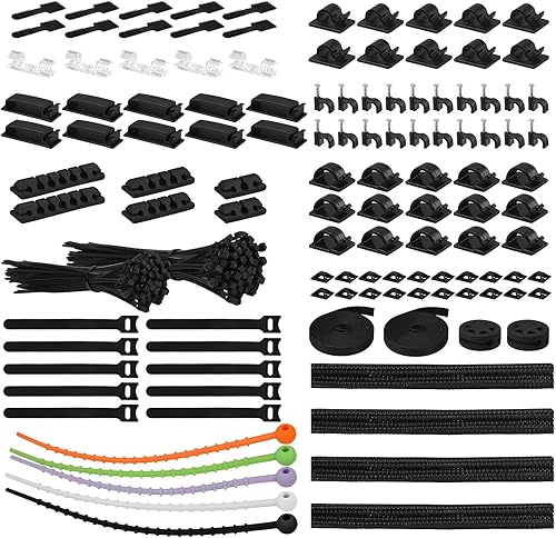 Kit organizador de cables de 319 piezas, organizador de cables de escritorio, 98 clips adhesivos para cables, 17 correas de cable reutilizables, 4