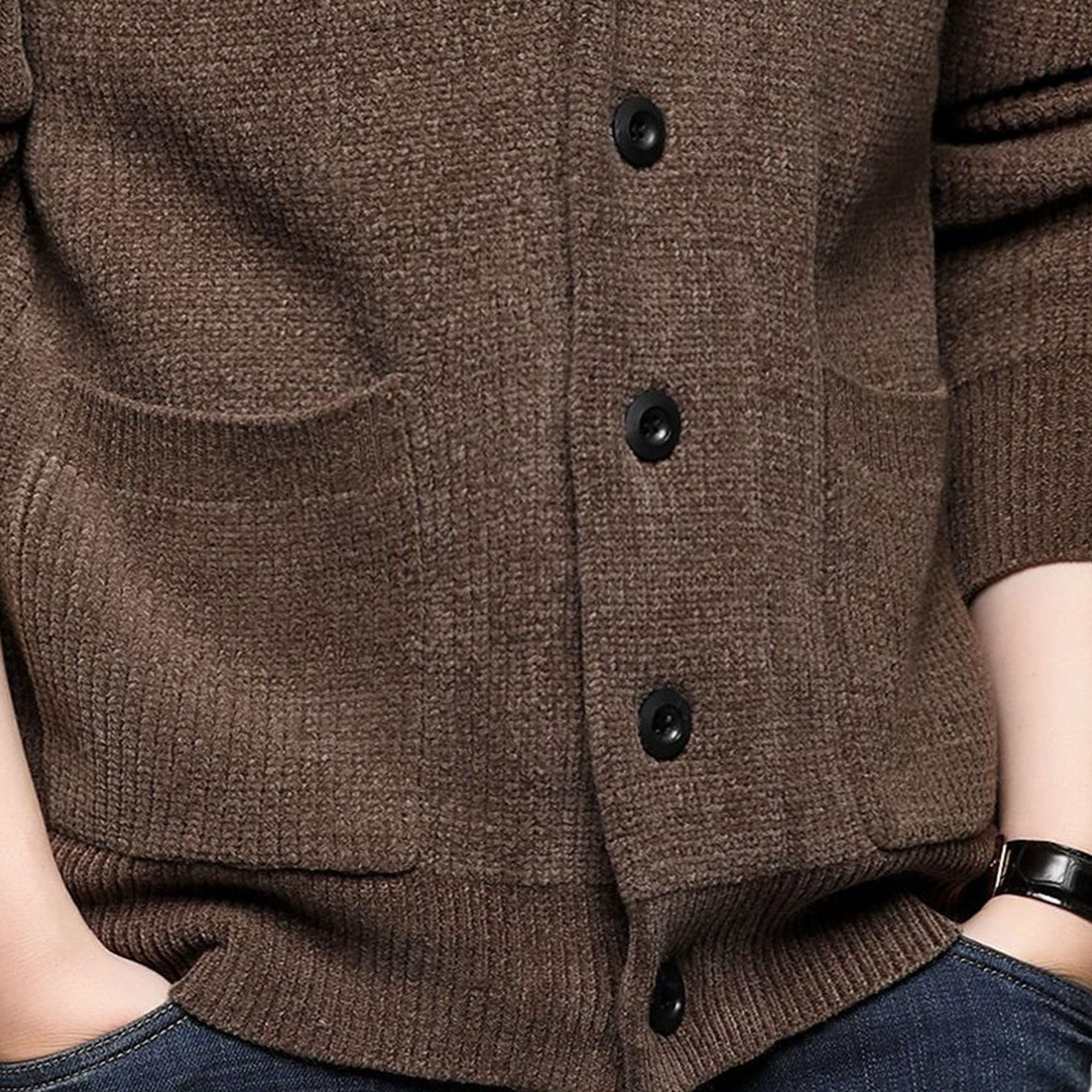 Maglione monopetto da uomo con fibbia, misto lana, largo, lavorato a maglia, cardigan con tasca laterale