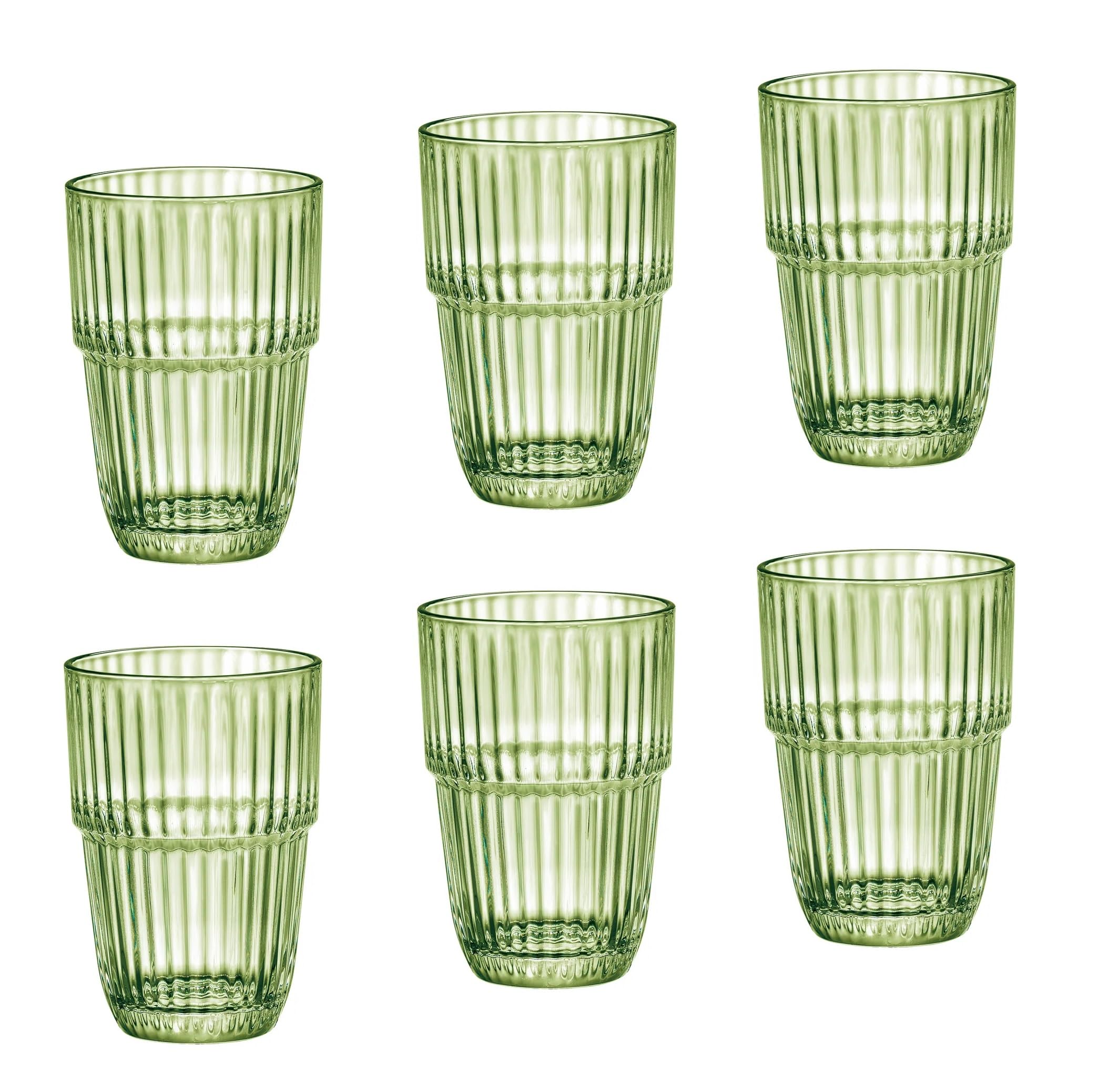 Bormioli Rocco Barshine 12.8 oz. Long Drink Stackable Tempered Drinking Glasses, Set of 6, Mint Green