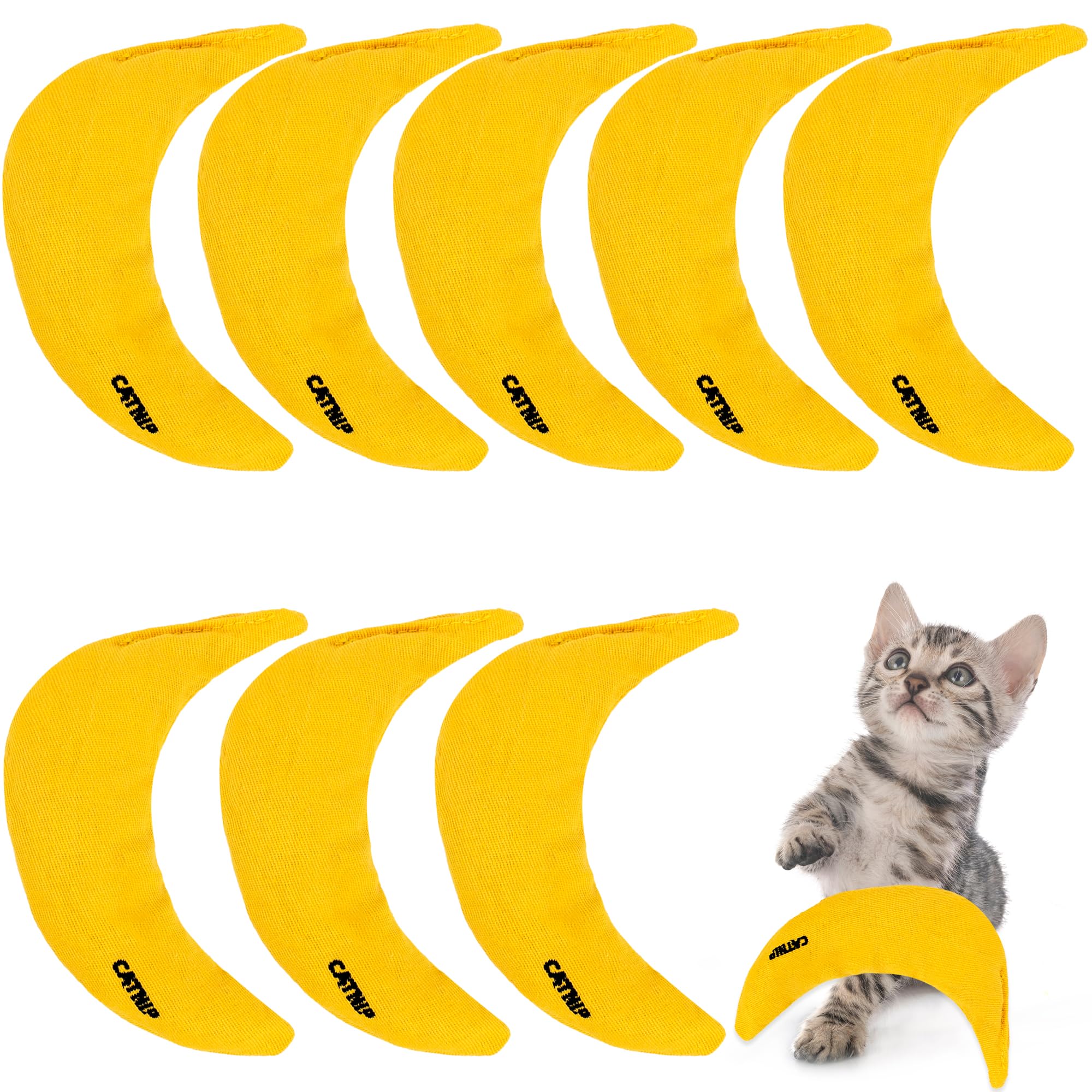 Norcoin 8 Pack Catnip Toys Yellow Banana Catnip Chew Toy Banana Cat Pillow Interactive Toy Kitten Bananas Stuffed Catnip for Cat Kitten Paw Chew