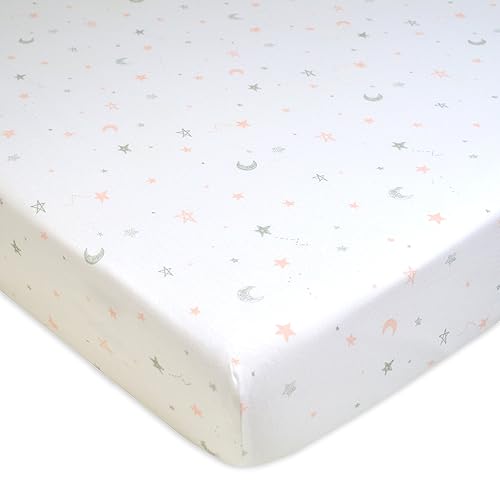 American Baby Company Sábana bajera de punto de jersey 100 algodón estampada para colchones estándar de cuna y niños pequeños estrellas y luna rosa