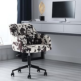Cow Print Chair Modern Velvet Office Desk Chair with Armrest, Height Adj...