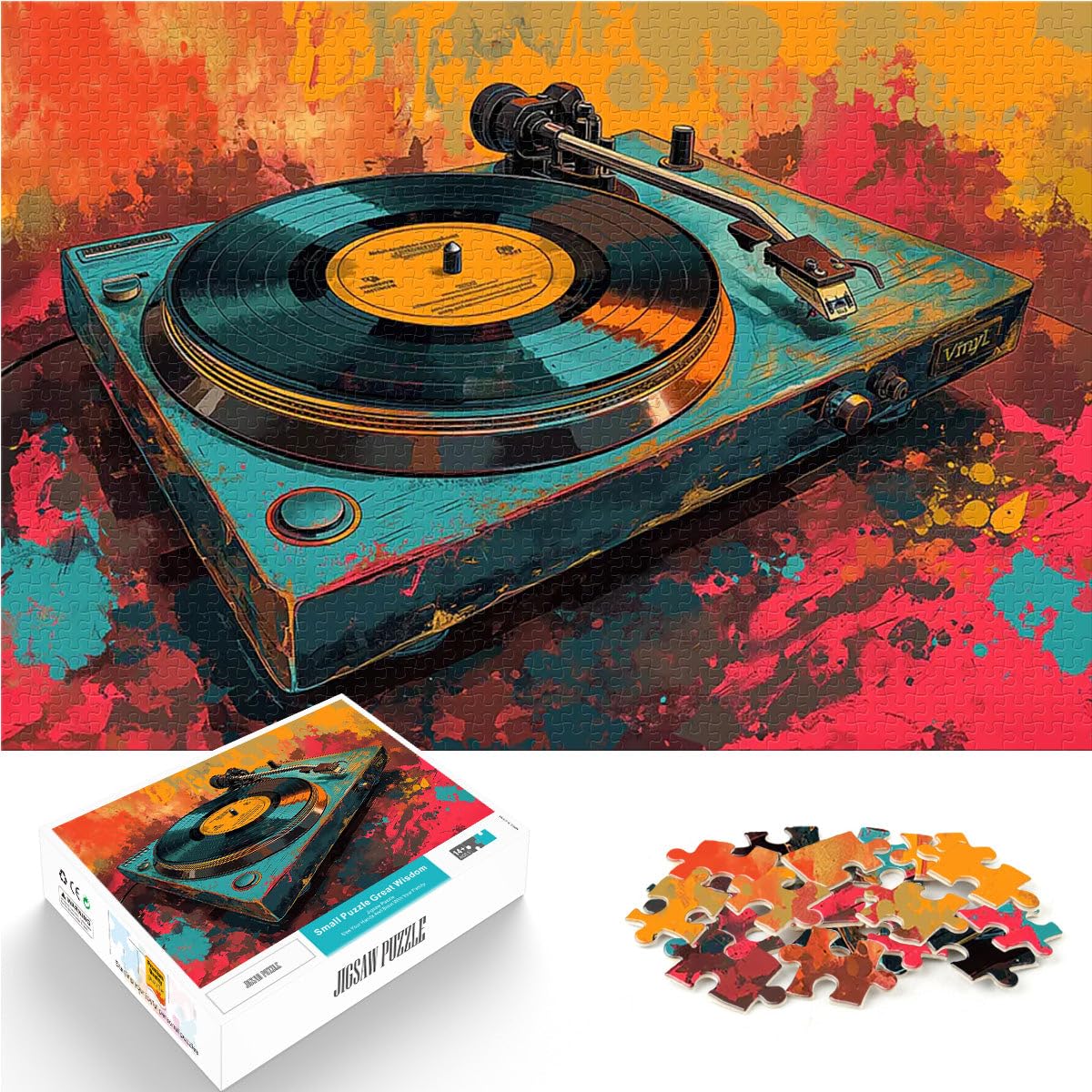 Jigsaw Puzzles for Adults 1000 Pieces Retro Vinyl Player Handgeschwindigkeitswettbewerb Wanddekoration52x38cm — image 1