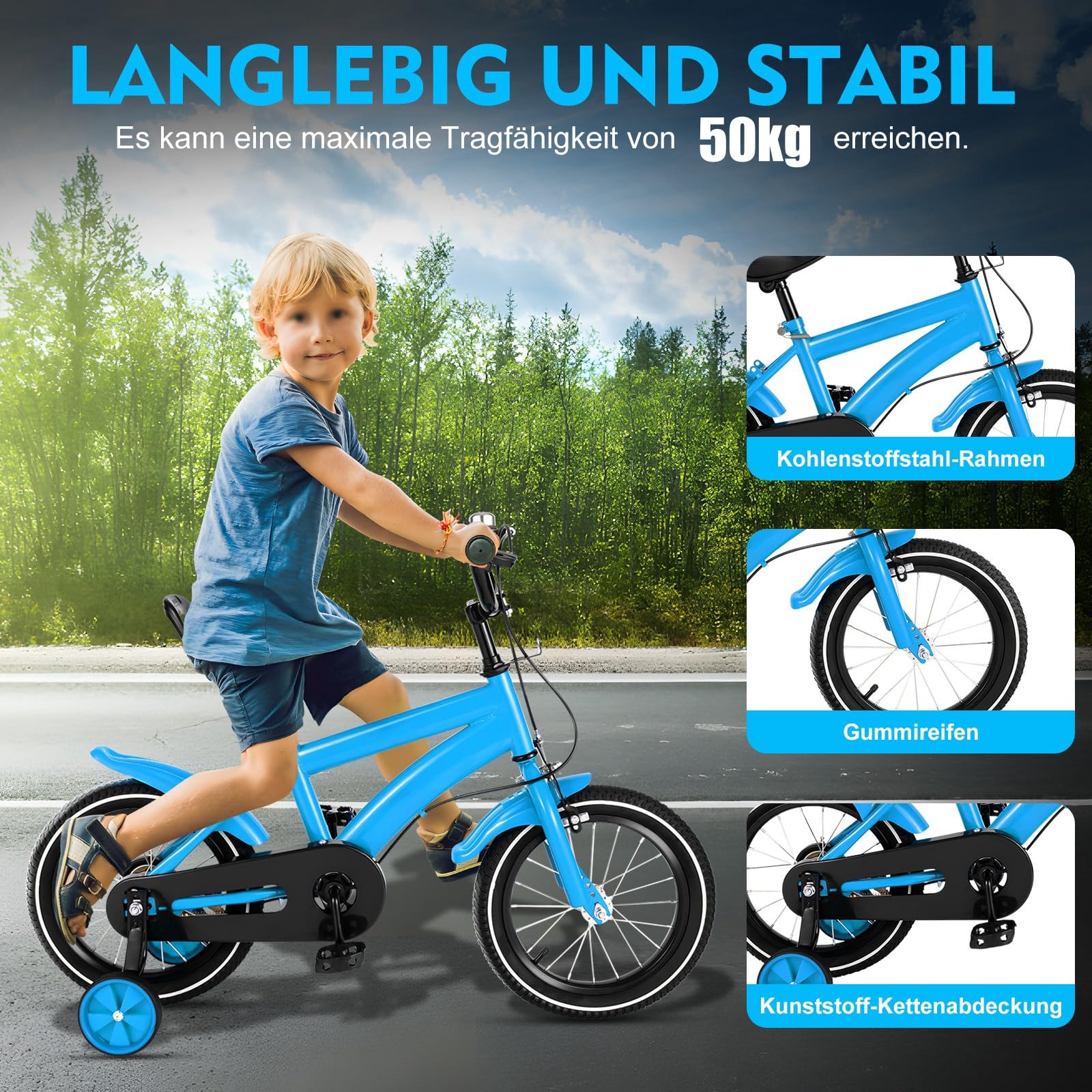 14 Zoll Kinderfahrrad für ab 3-7 Jahre Jungen & Mädchen, Upgraded Kinder Fahrrad mit Stützrädern, Fahrrad für Kinder, HöHenverstellbar Kinderfahrräder für Schulung Outdoor Reiten