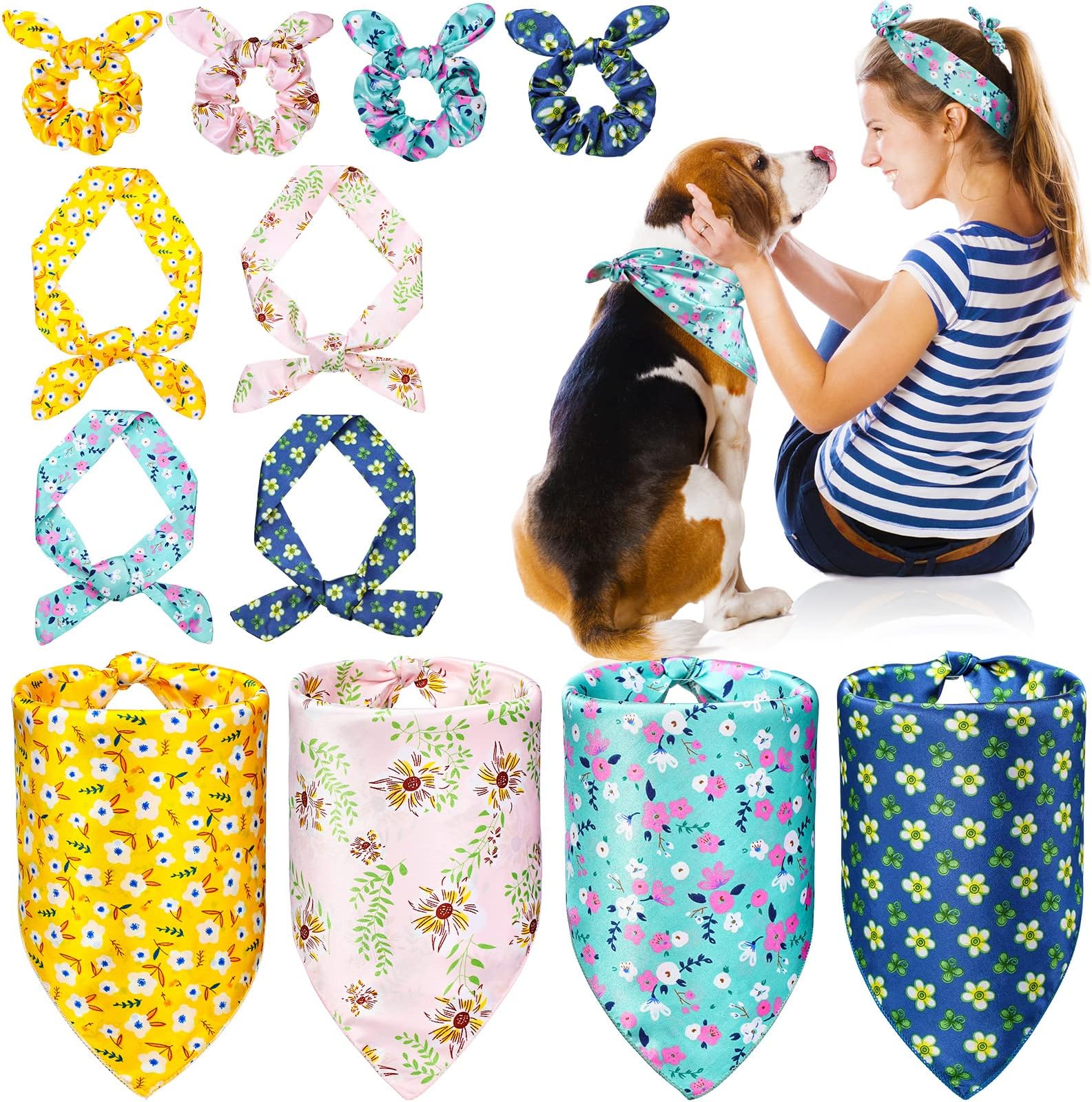 12 Pack Dog Bandana and Matching Scrunchie Set, Including