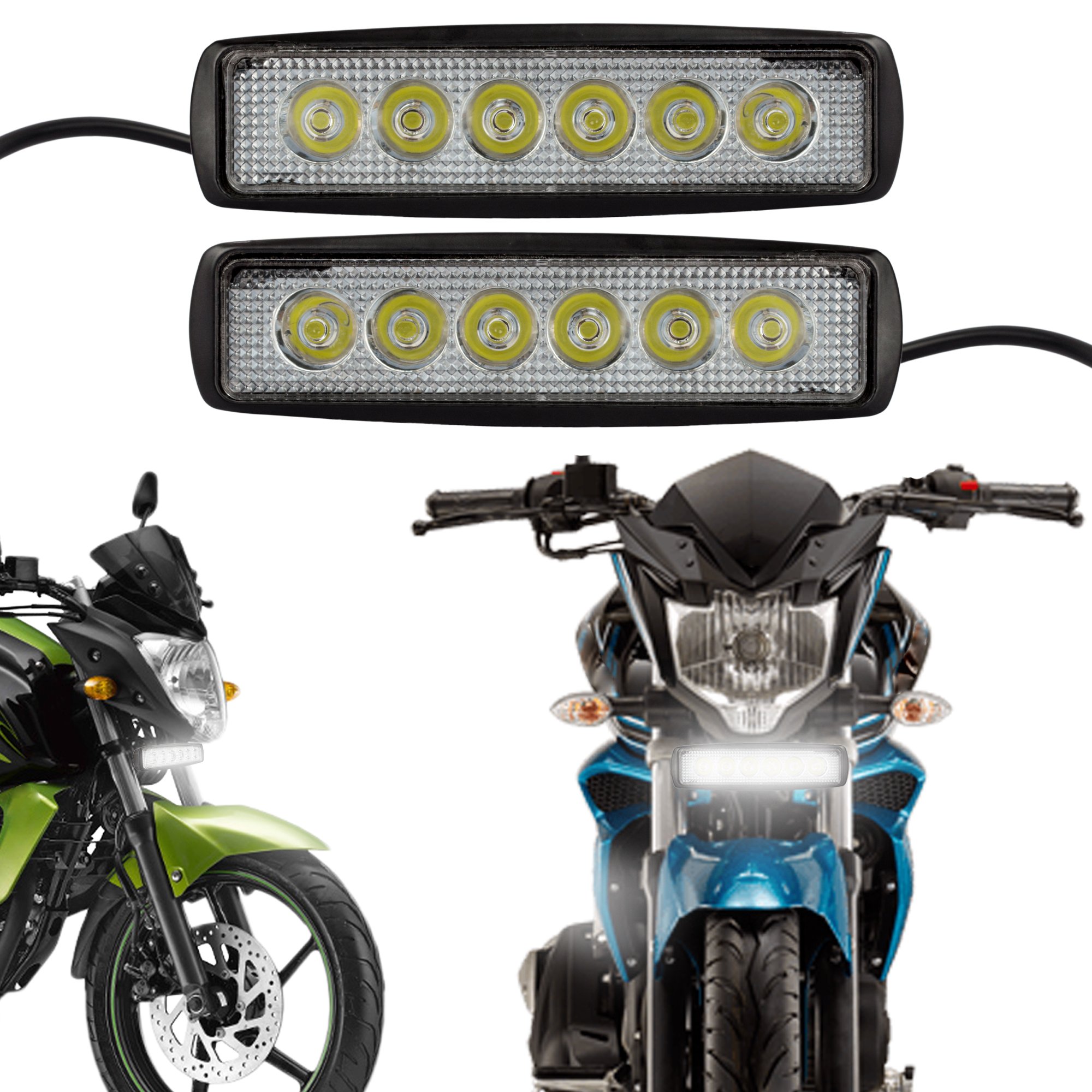 Autofy Universal 6 inch 6 LED Fog Lights Auxillary Light for All Bikes (18W, White Light, Set of 2)