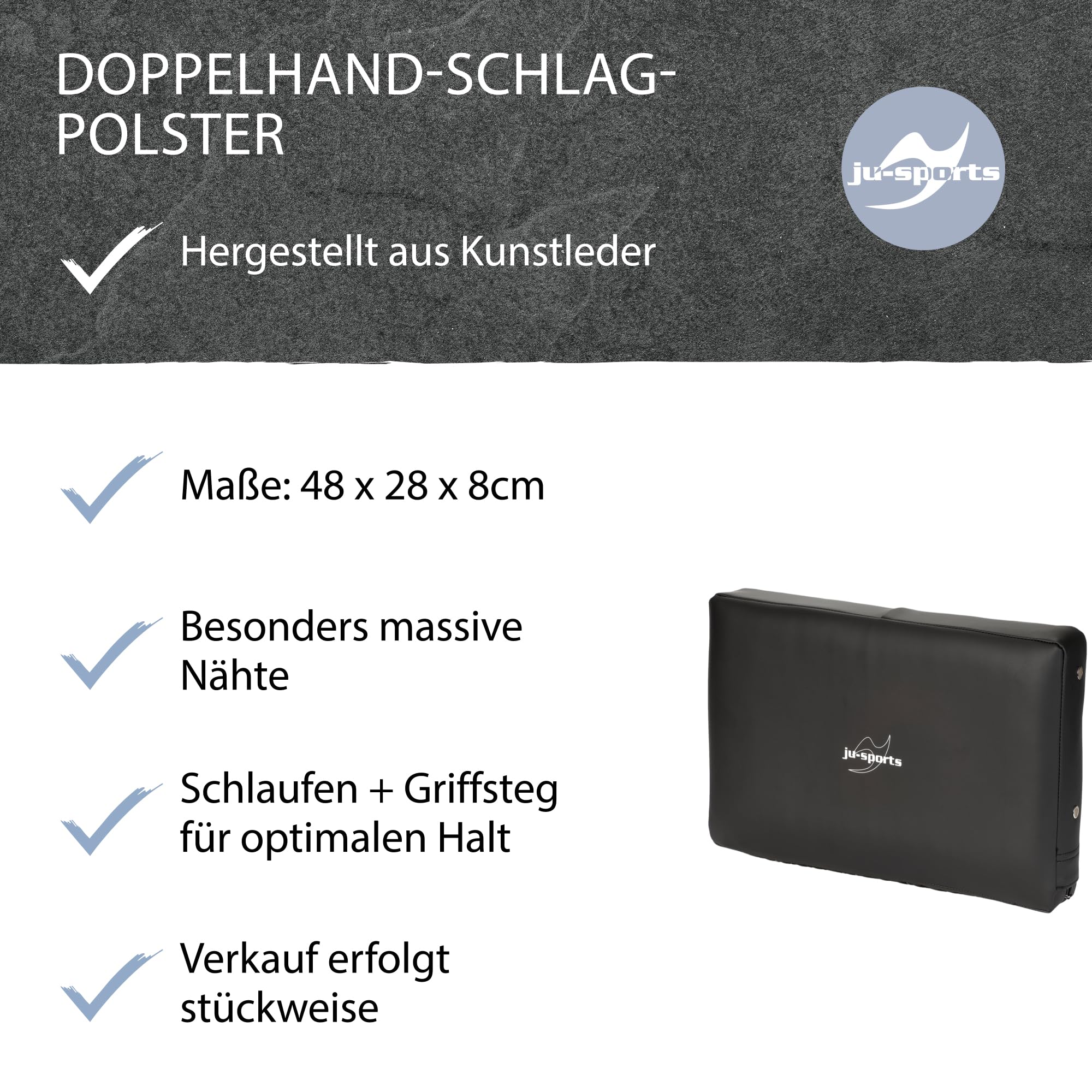 Ju-Sports Doppelhand Schlagpolster Kampfsport 1 STK I Große Pratze aus Kunstleder I Ideal zum Trainieren von Kicks I 3 Klettschlaufen I 48 x 28 x 8cm
