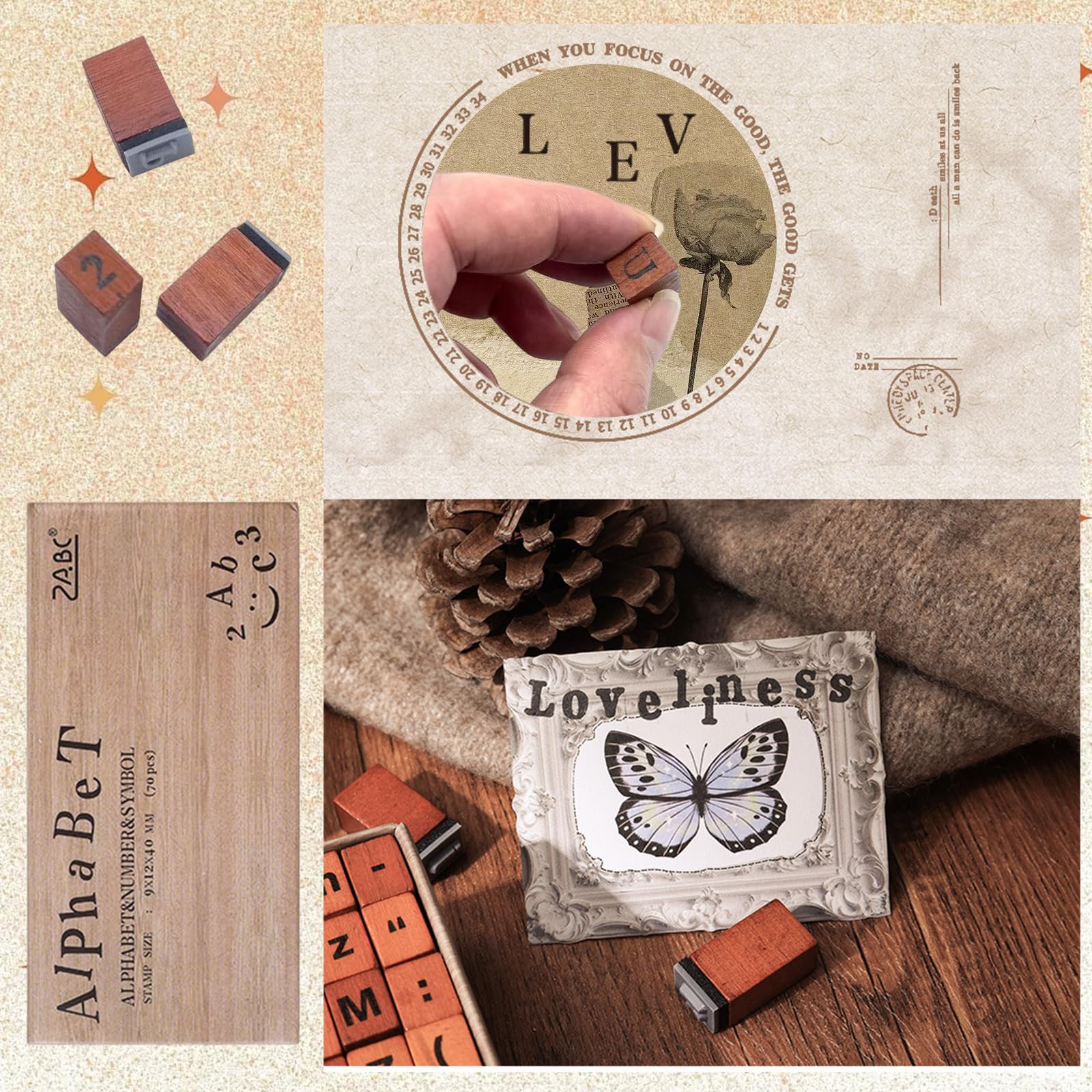 70 Piezas SellosLetras Abecedario - Sellos De Madera Alfabeto - Sellos De Madera Con Letras Y NúMeros,Adecuadas Para Bricolaje, áLbumes De Recortes Y Proyectos Artesanales