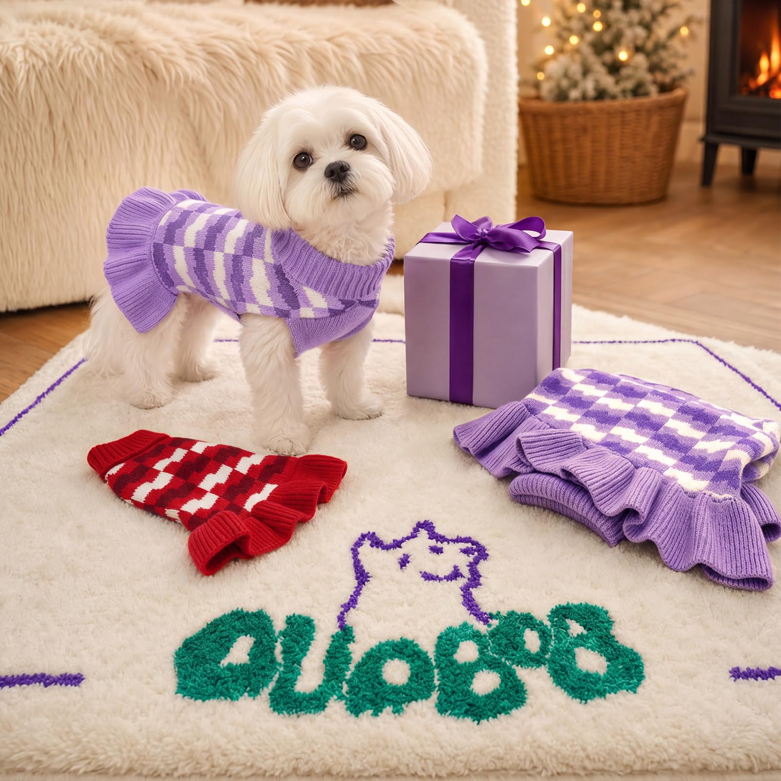 Maglione per cani XL, caldo maglione a collo alto per cani femmina, comodo abbigliamento invernale per cani femmine, ideale per Natale, Ringraziamento e freddo, viola