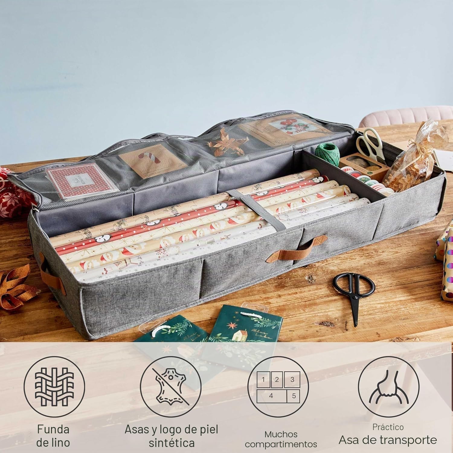 LOVE IT STORE IT Organizador premium para almacenamiento de papel de regalo, reforzado, gris, 90 x 30 x 12 cm