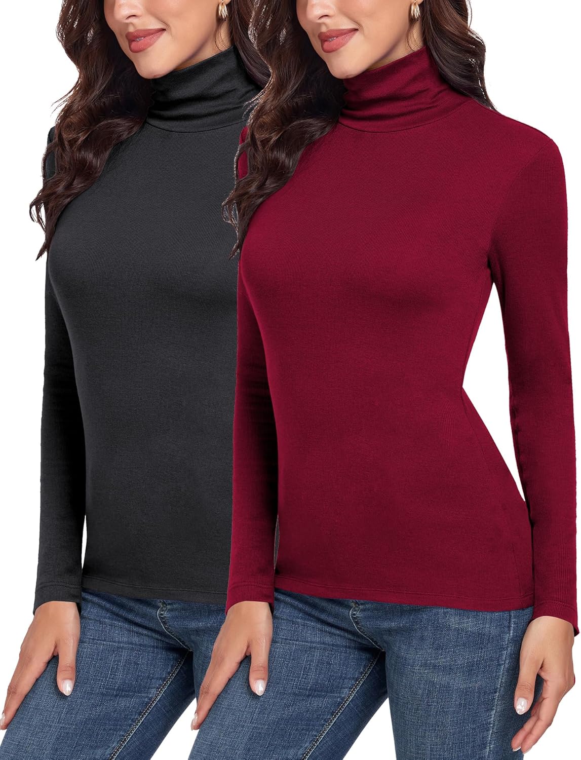 H HIAMIGOS Turtleneck Ribbed Tops for Women Thermal Underwear Thermal Shirts Long Sleeve Tops