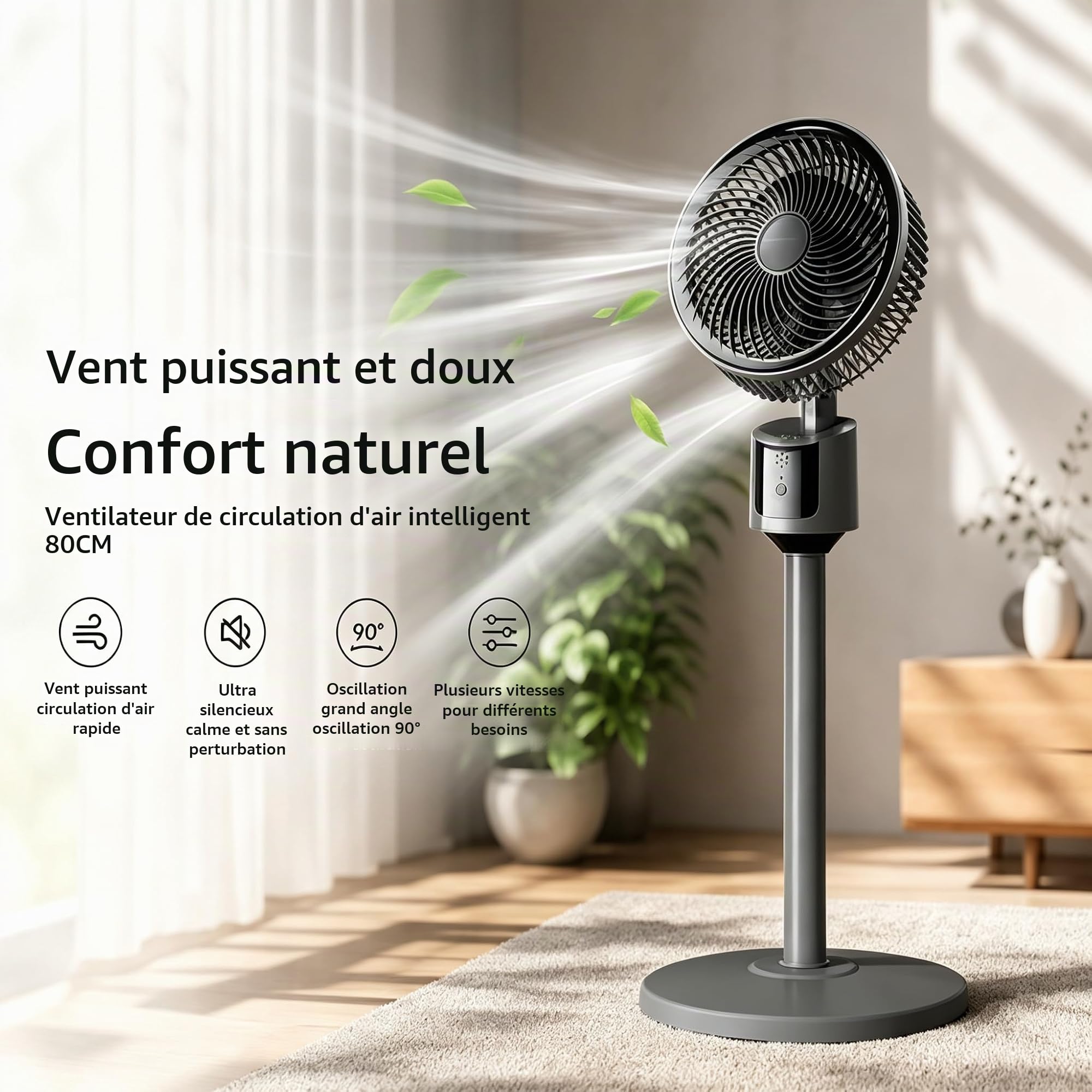 Ventilateur sur Pied Silencieux,Ventilateur USB Puissant 3 Vitesses,Hauteur et Inclinaison Réglables,Stable,Économique et Écologique,Idéal pour Maison,Bureau,Chambre et Extérieur (Gris Foncé)