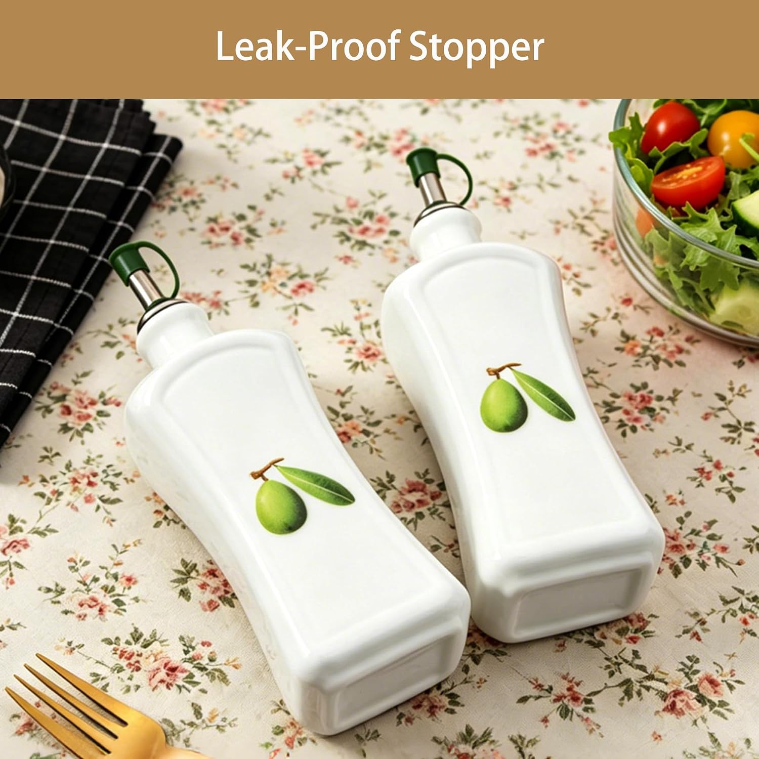 Ceramic Olive Oil & Vinegar Dispensers, White, 14OZ, Set of 2 image 5