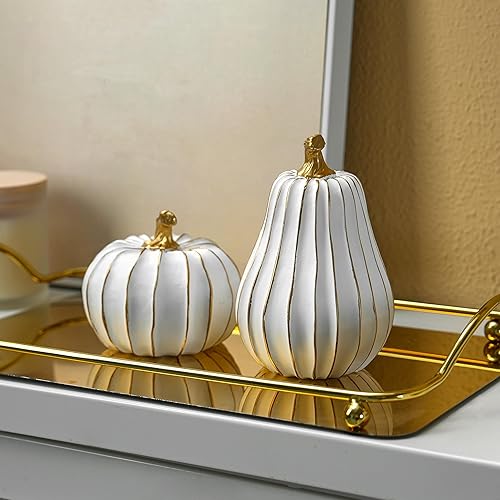Miniatura 3 de Decoración de otoño de calabaza, calabazas blancas y doradas para decorar centros de mesa de Acción de Gracias, calabazas de resina artificial para