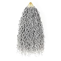 Vista 13 de Locs de diosa de imitación de pelo de ganchillo boho, locs de río boho, hippie ondulado de ganchillo con cabello rizado en el medio y puntas