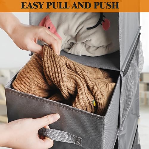 Miniatura 4 de joibabe Organizador colgante de armario con 6 estantes, estantes colgantes para armario con 3 cajones extraíbles y 3 bolsillos de malla, estante