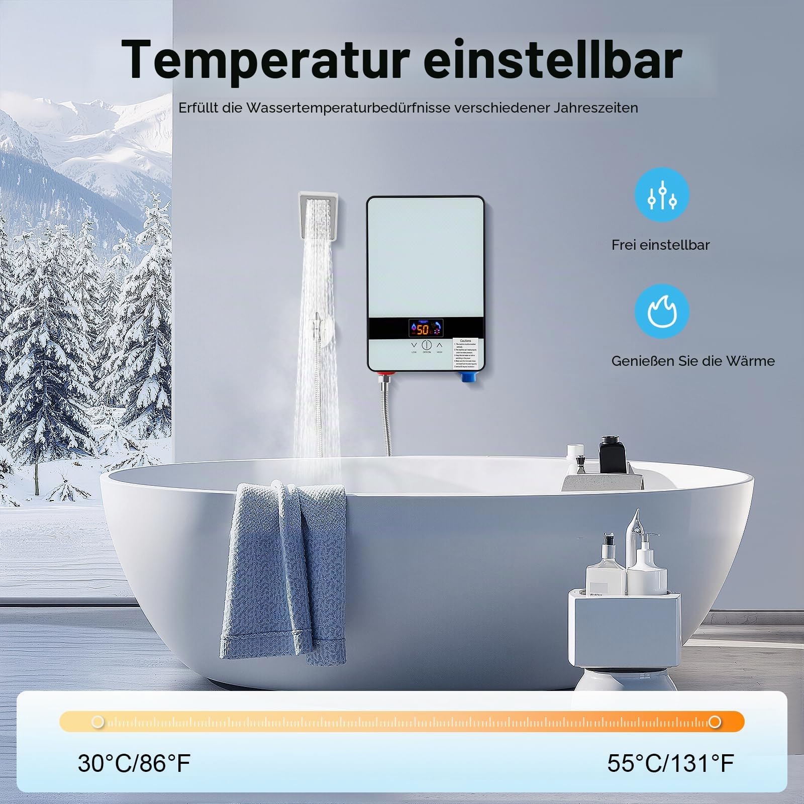 6500W Elektrisch Durchlauferhitzer, Digitaler Bildschirm Tankless Warmwasser Set, Untertisch Druckfest Wasserdicht 220V, Tankless Instant Warmwasser Badezimmer Dusche