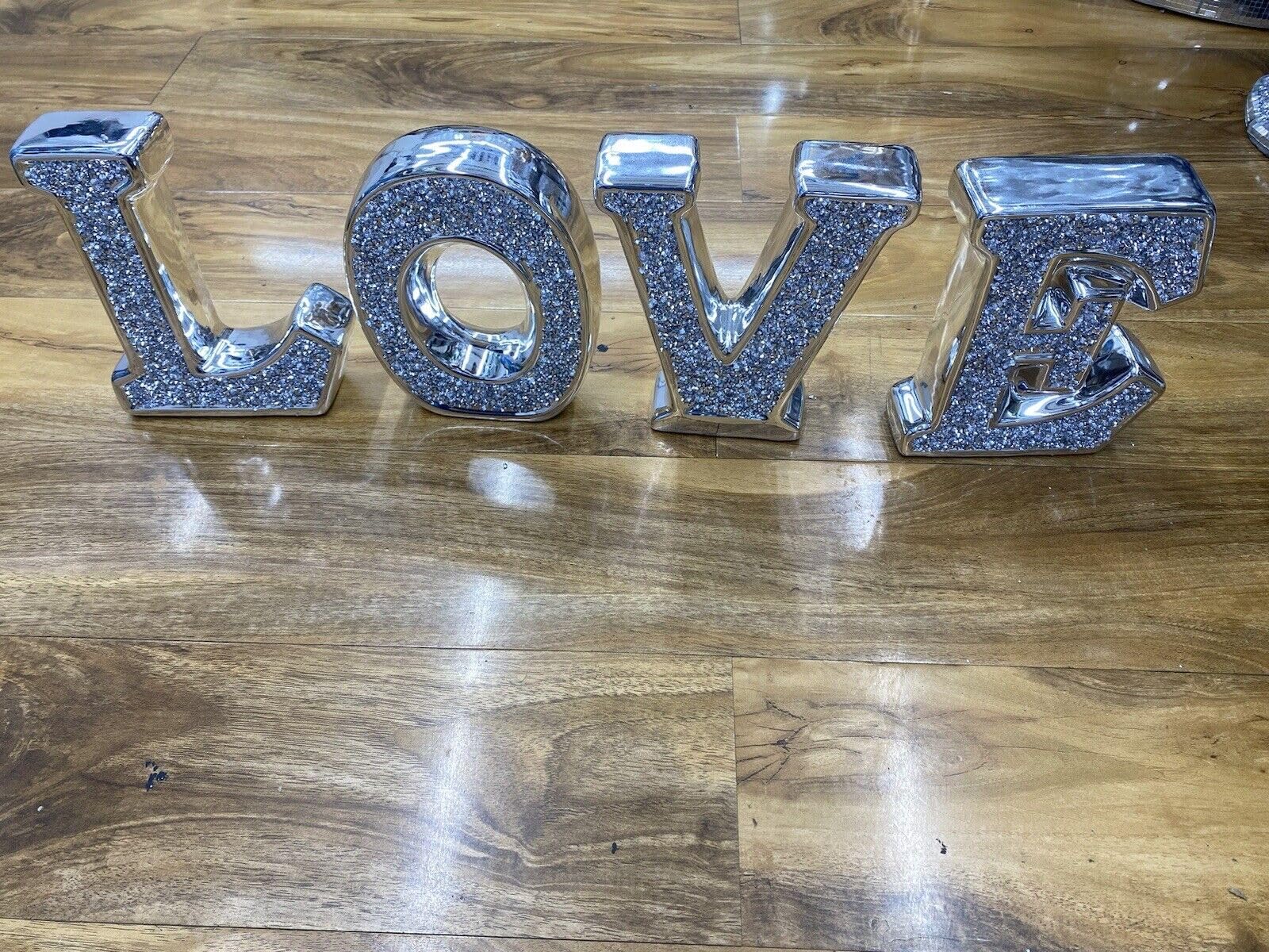 Biznest LOVE Sign Sparkle Silver Angel Crushed Diamond Angel Wing Letter Ornament