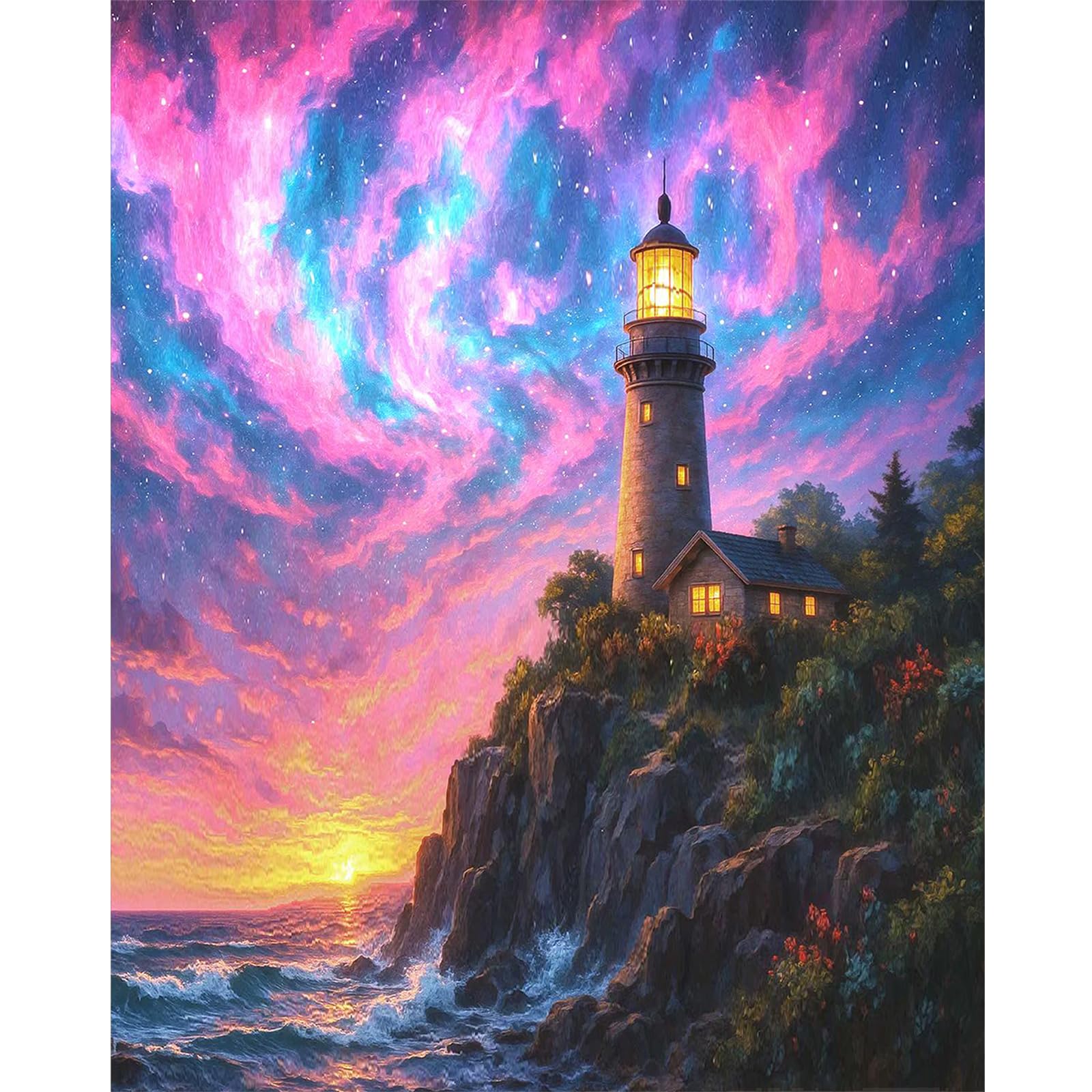 Querencia Op-Uk12 Aurora Paint By Numbers For Adults, Lighthouse Landscape Diy Acrylic Painting By Numbers For Adults Without Frame For Relaxation, Home Wall Decor Gift, 16X20 Inch
