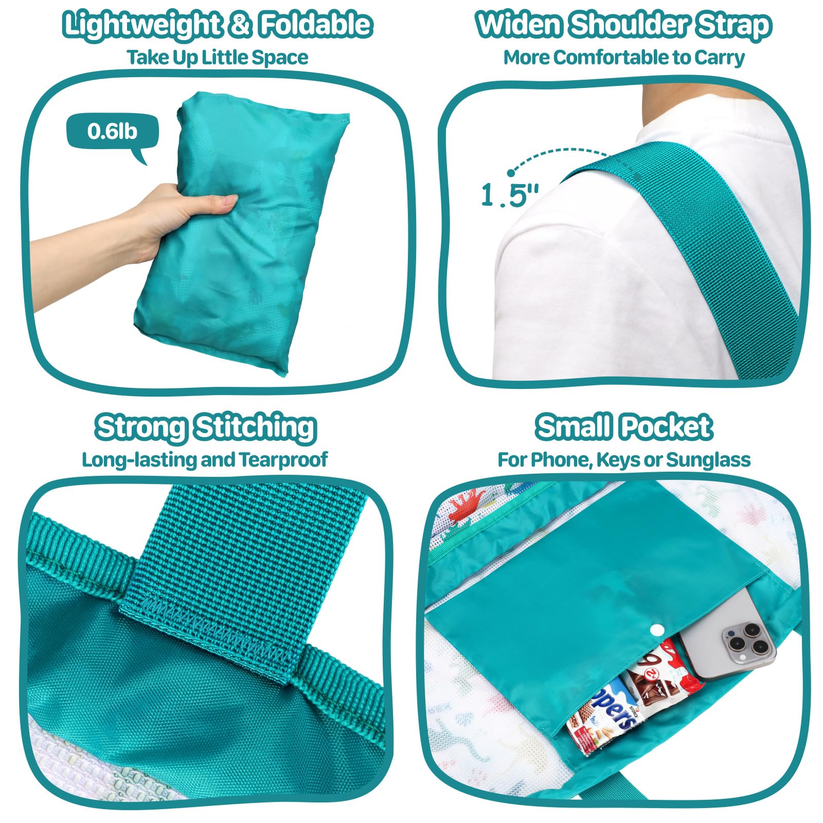 Bolsa de juguetes de playa extra grande con cordón, bolsa de malla plegable ligera para juguetes de arena, verde dinosaurio