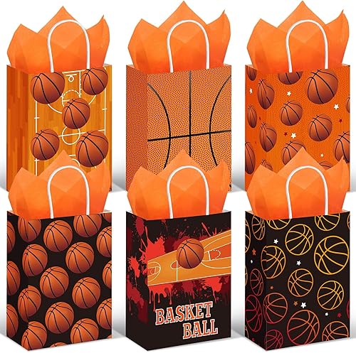 Aoriher 24 bolsas de regalo de fiesta de baloncesto con papel de seda, bolsas de golosinas deportivas, bolsas de papel de dulces con temática