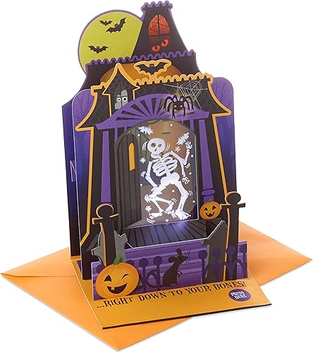 Hallmark Tarjeta musical de Halloween para niños (casa embrujada visualizable con esqueleto iluminado)