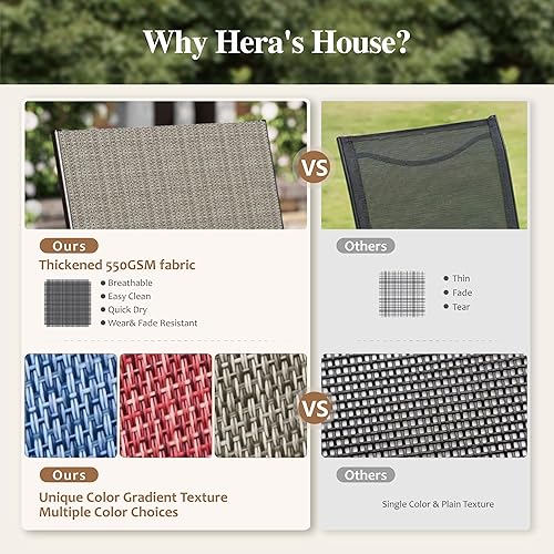 Miniatura 6 de HERA'S HOUSE Juego de comedor de patio de 5 piezas, juego de mesa y sillas al aire libre para 4, 4 sillas de comedor de textileno marrón, mesa de