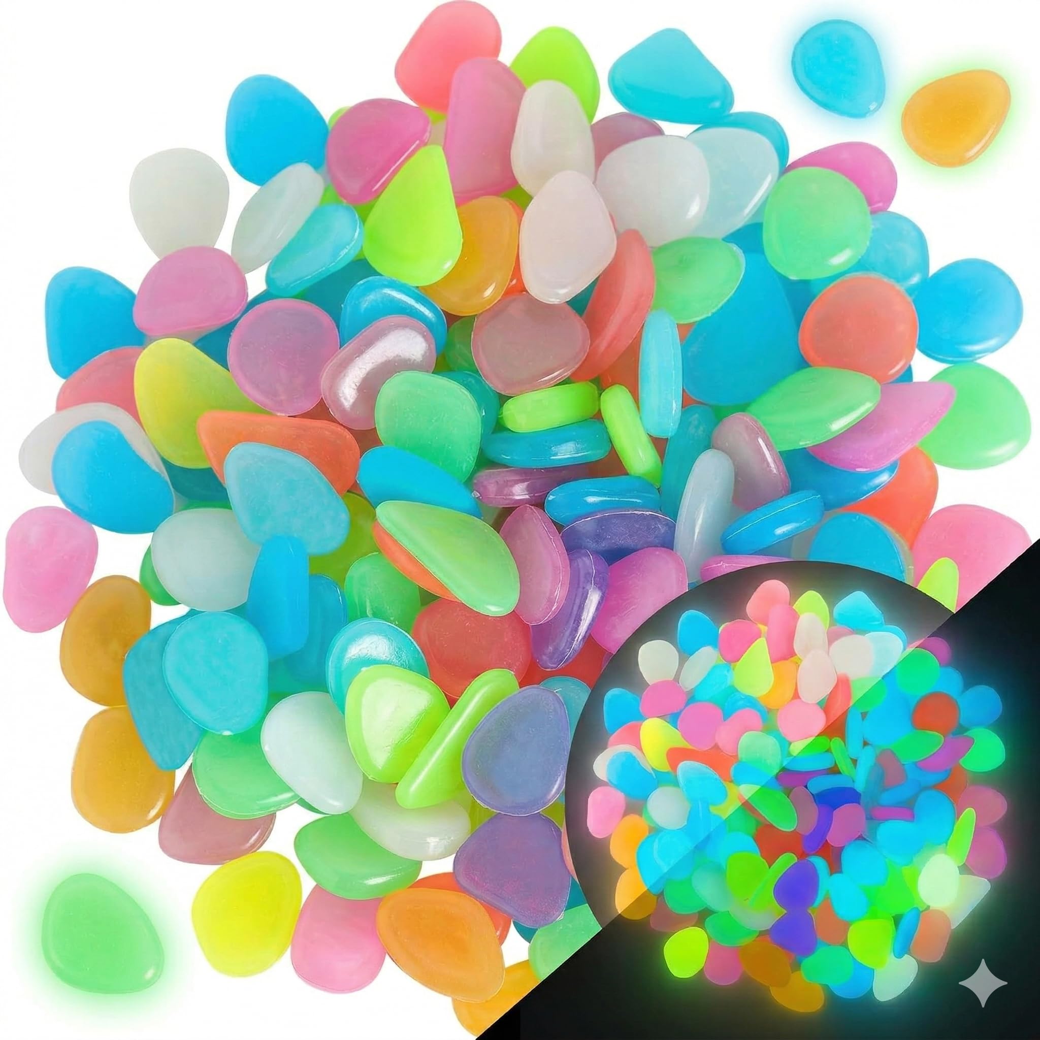 Glow in The Dark Stones 500 Pcs(5 Pack) Glow Pebbles Aquarium Rocks for Fish Tank Lawn Yard Garden Walkway Plant Pots (Rainbow)-picture-16